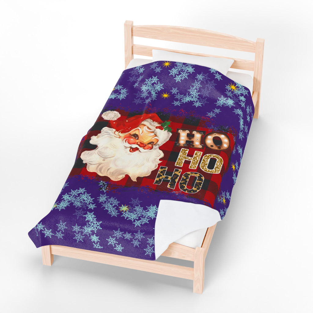 Vintage Santa 'Ho Ho Ho' Velveteen Plush Christmas Blanket — Cozy Holiday Throw