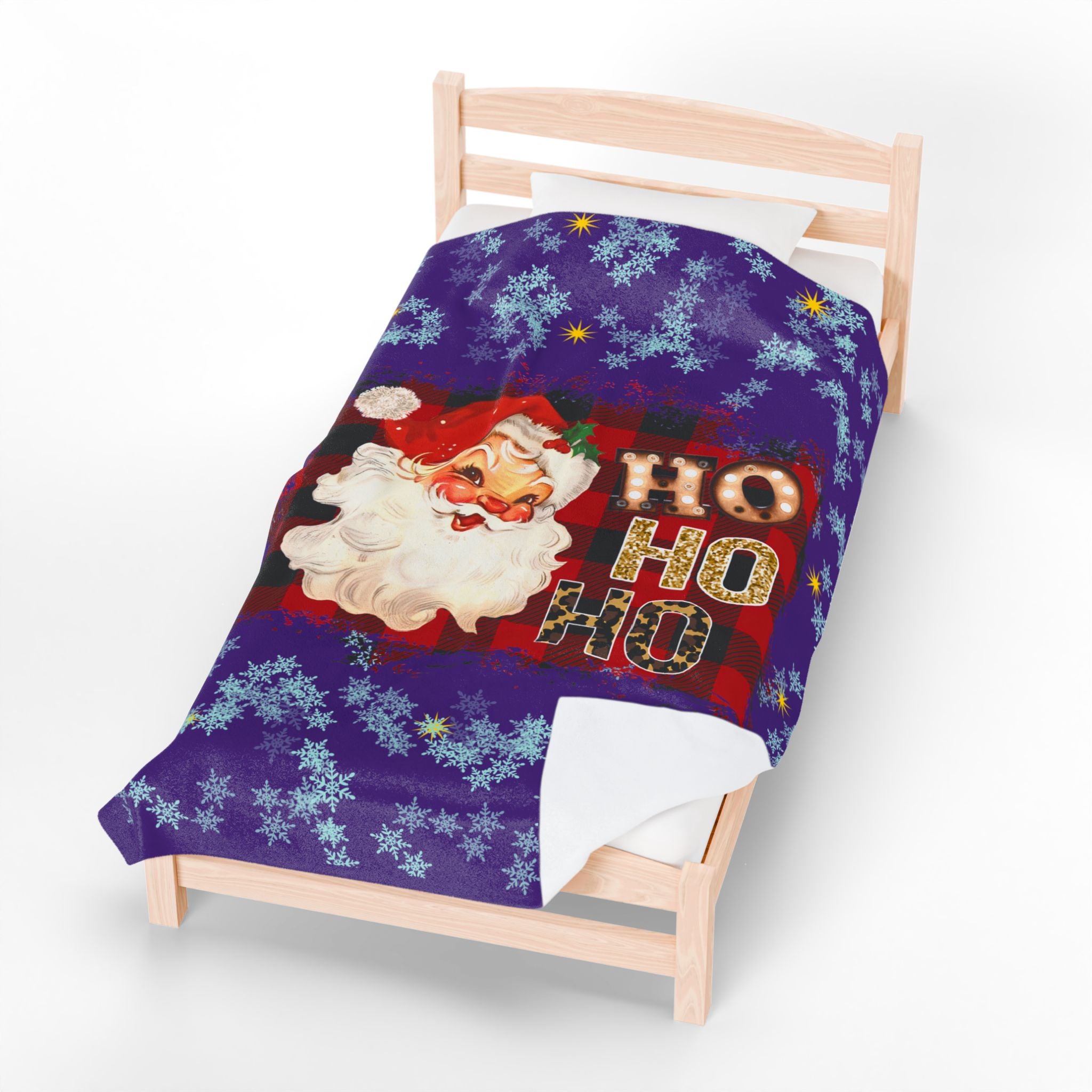 Vintage Santa 'Ho Ho Ho' Velveteen Plush Christmas Blanket — Cozy Holiday Throw
