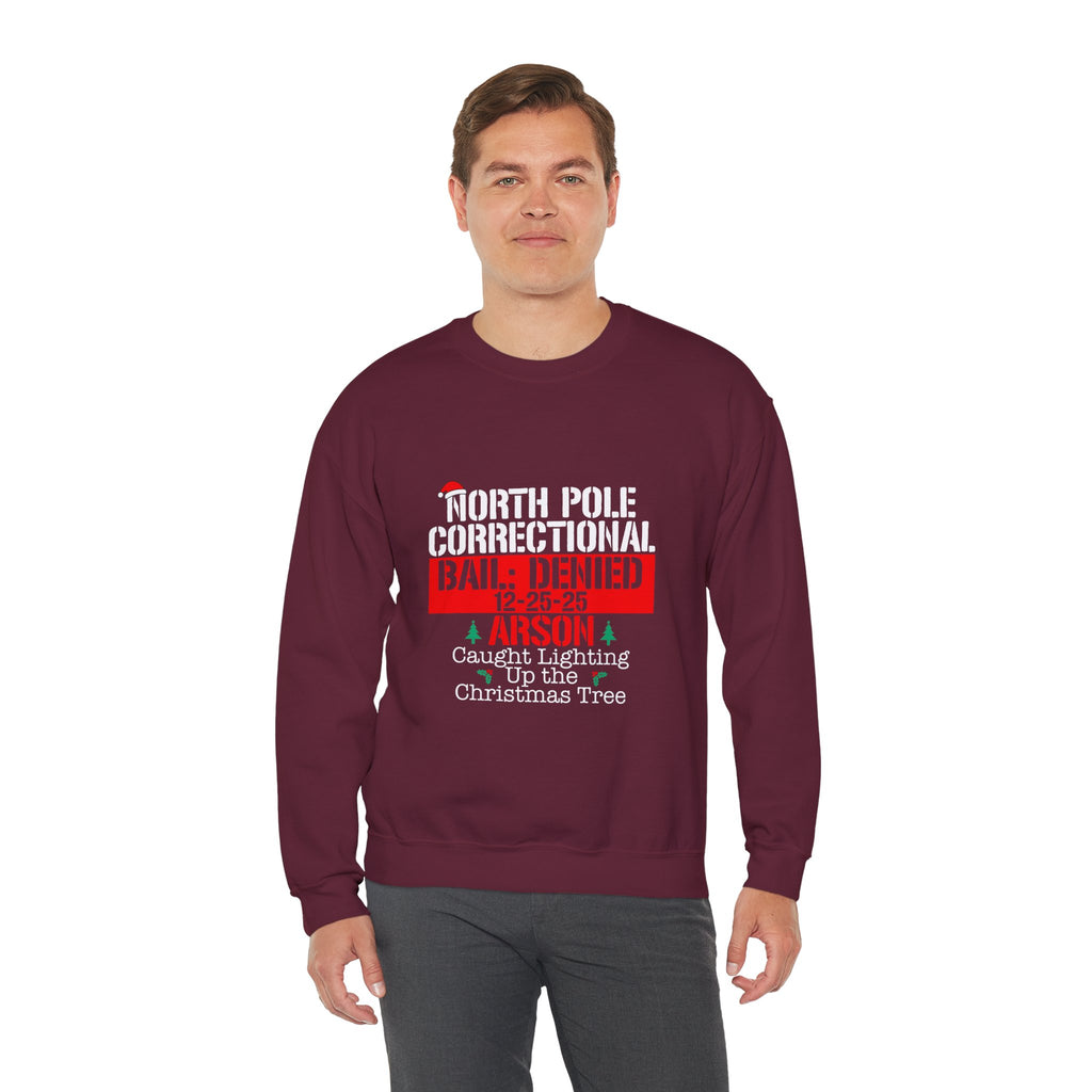 Funny Christmas Sweatshirt - North Pole Correctional "Bail Denied" Design
