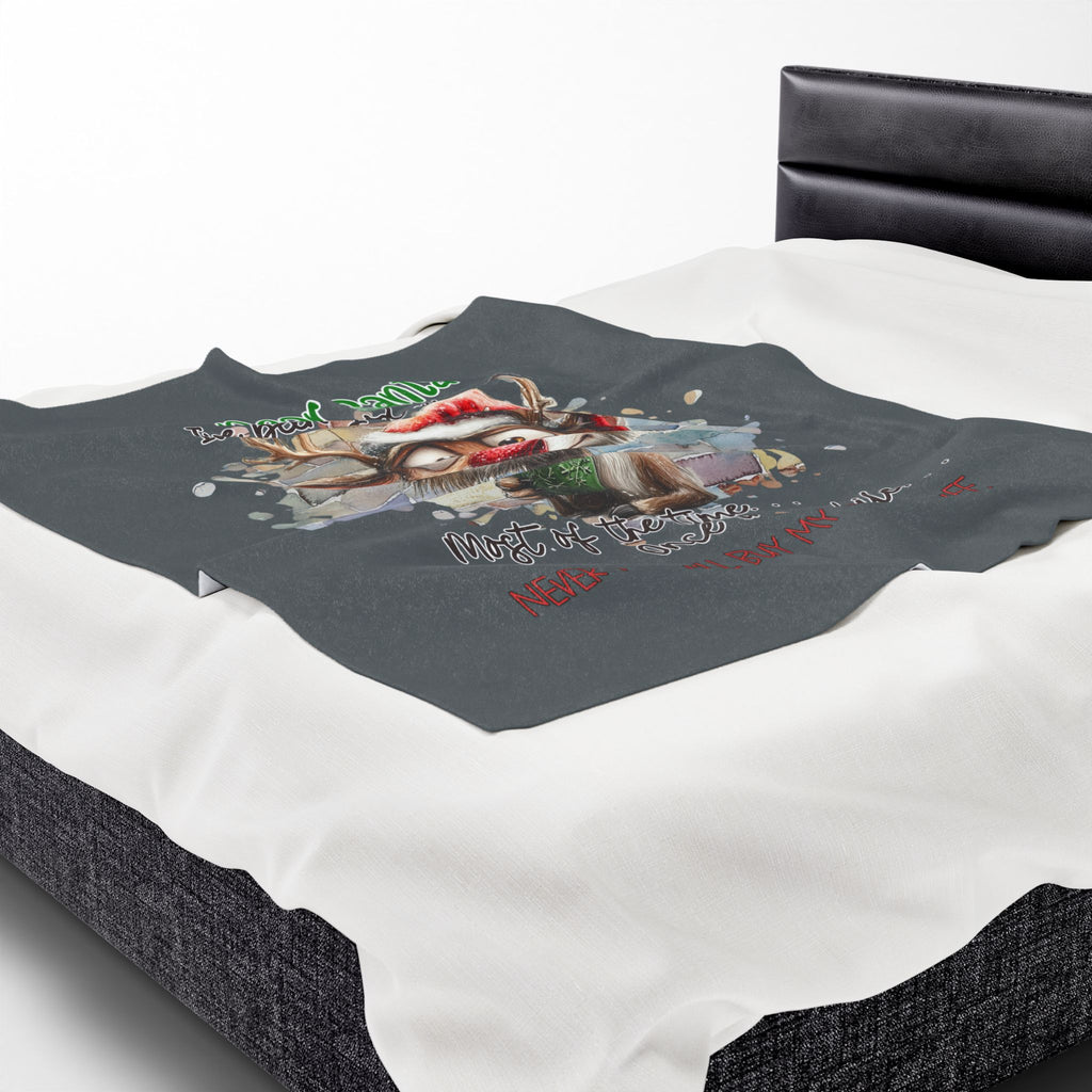 Christmas Reindeer Velveteen Plush Blanket – “Dear Santa I’ve Been Good All Year” Holiday Throw