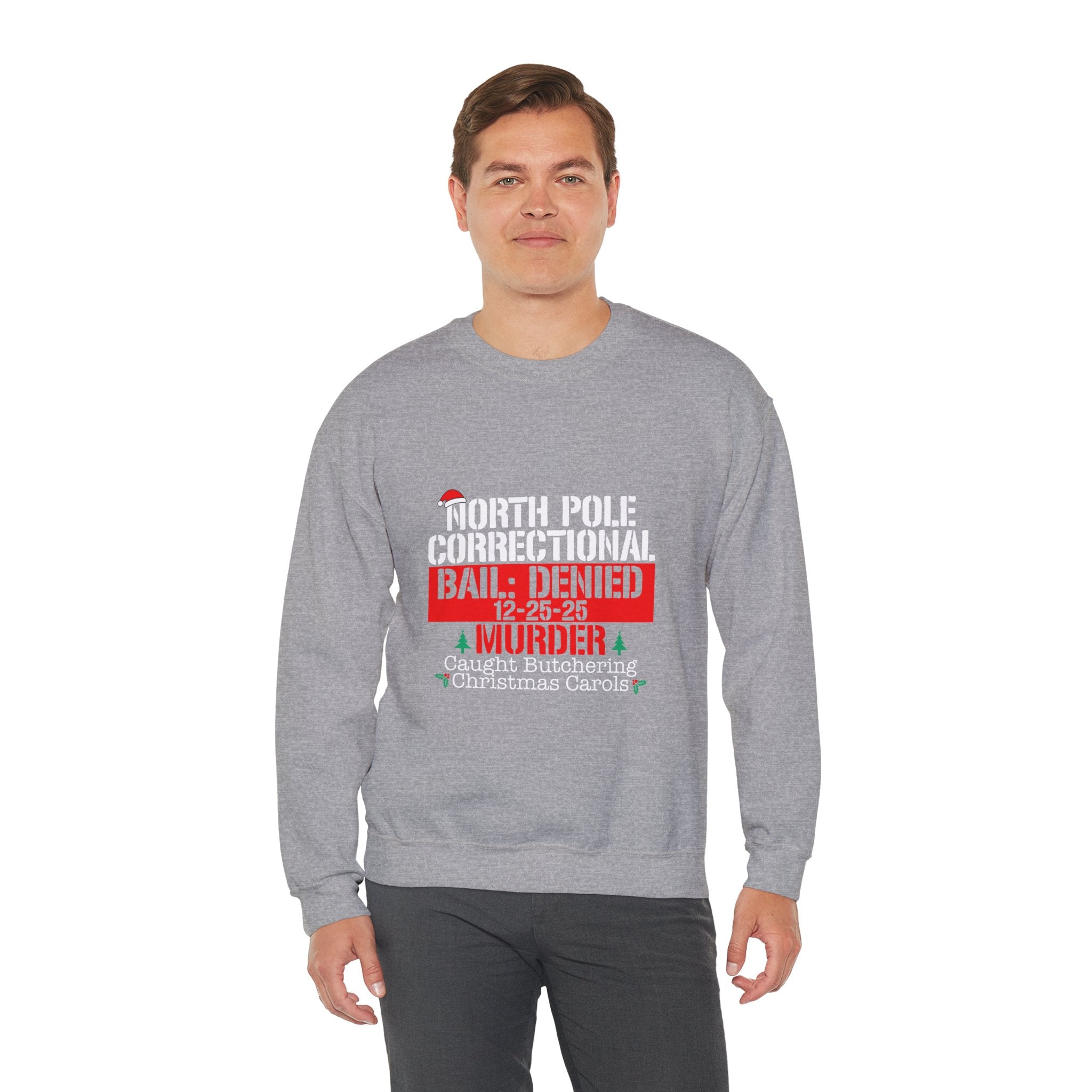 North Pole Correctional Crewneck Sweatshirt - Funny Holiday Sweatshirt for Christmas Celebrations