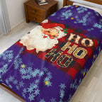 Vintage Santa 'Ho Ho Ho' Velveteen Plush Christmas Blanket — Cozy Holiday Throw