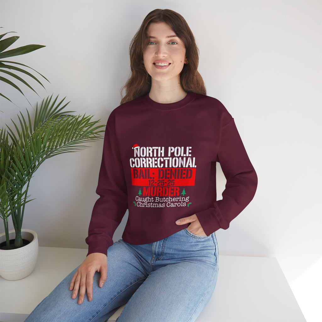 North Pole Correctional Crewneck Sweatshirt - Funny Holiday Sweatshirt for Christmas Celebrations
