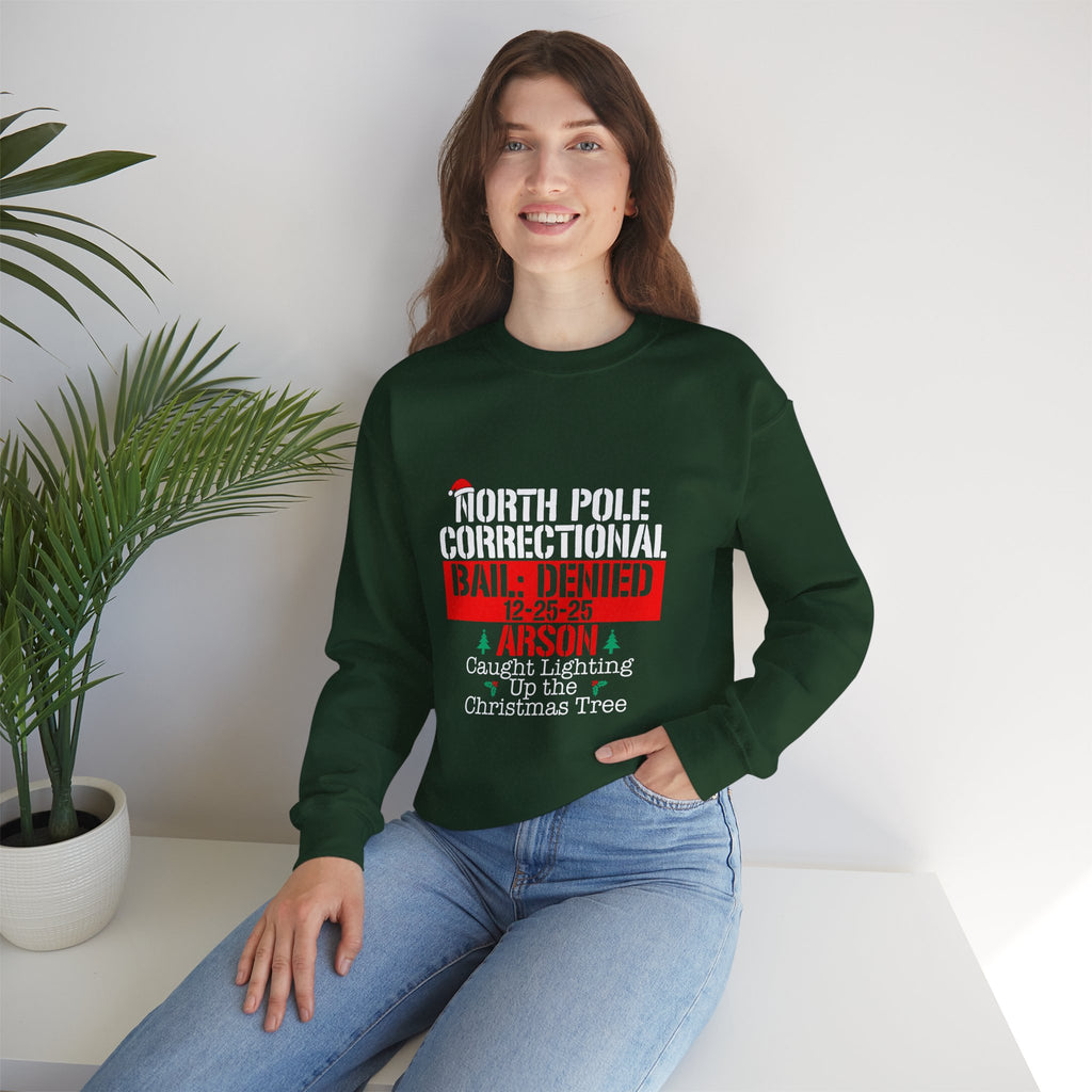 Funny Christmas Sweatshirt - North Pole Correctional "Bail Denied" Design