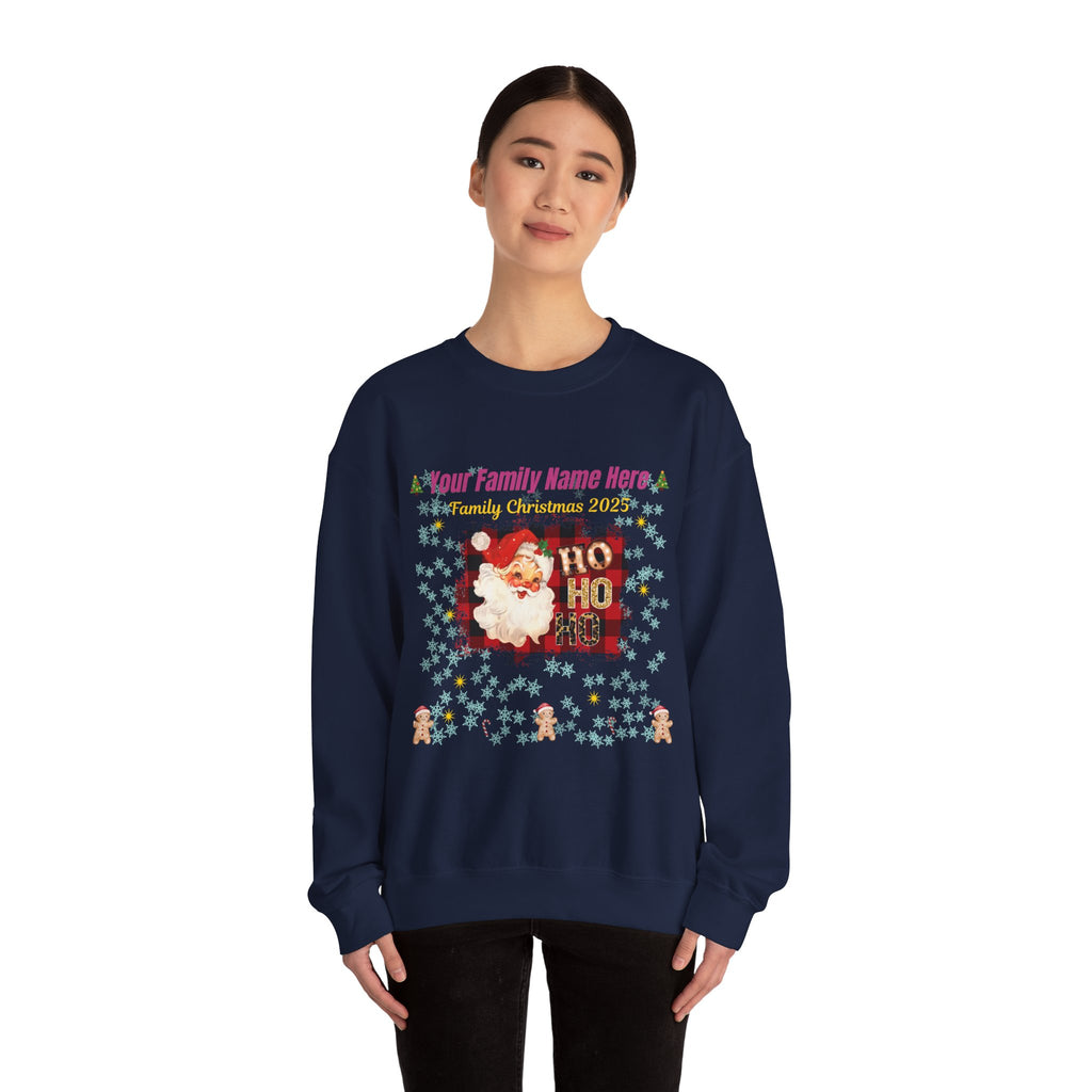 Personalized Santa "HO HO HO" Christmas Sweatshirt — Add Family Name & Year