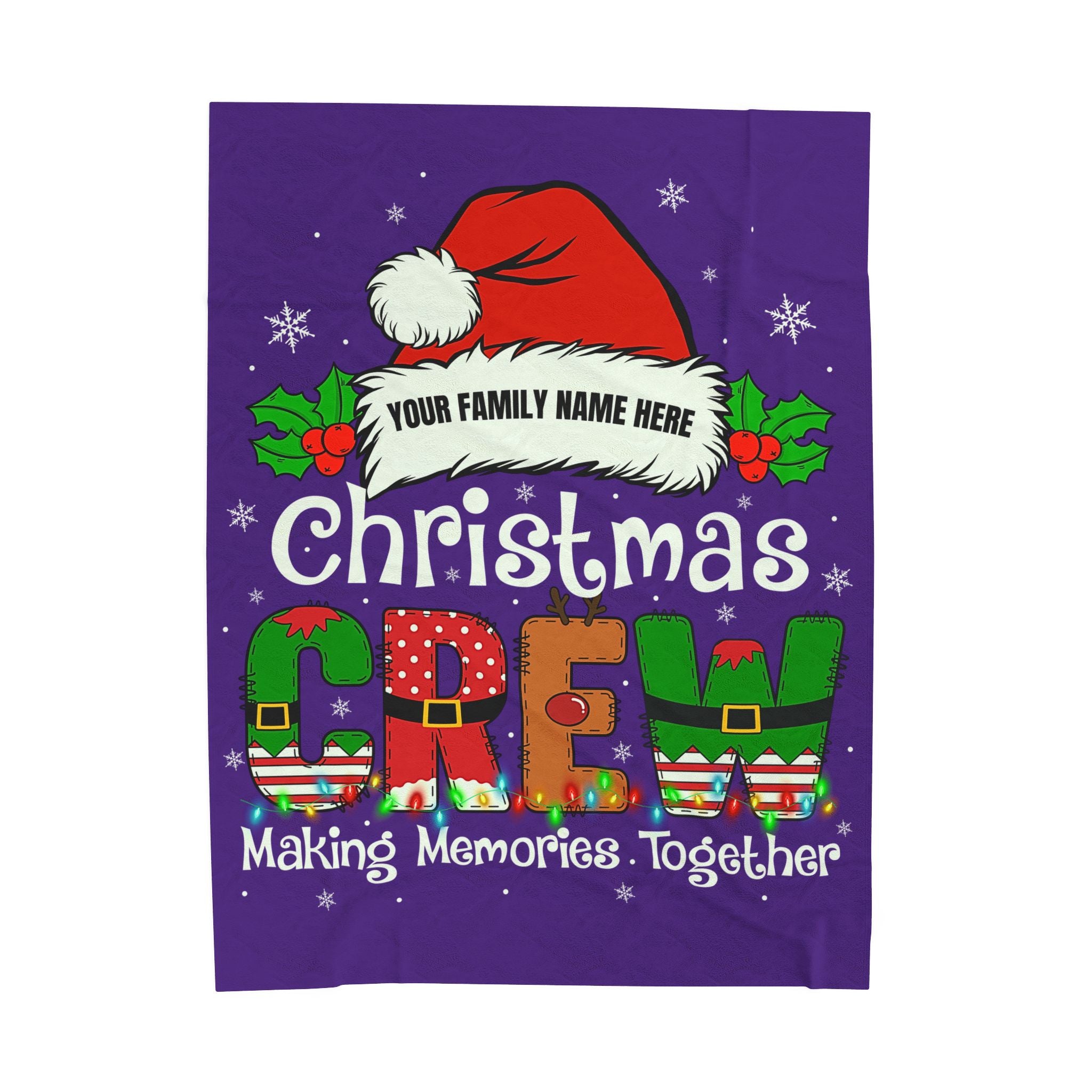 Personalized Christmas Crew Velveteen Plush Blanket Large — "Making Memories Together"