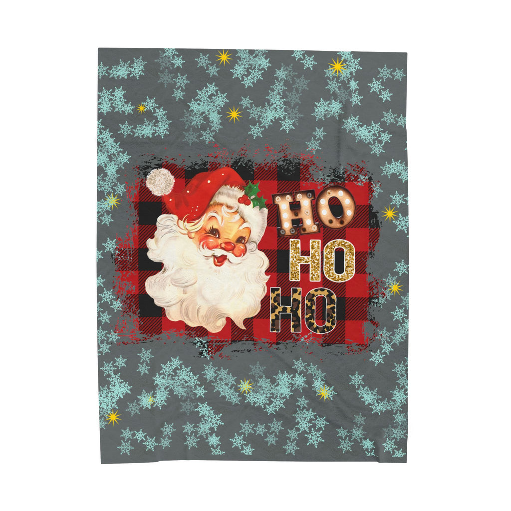 Vintage Santa 'Ho Ho Ho' Velveteen Plush Christmas Blanket — Cozy Holiday Throw