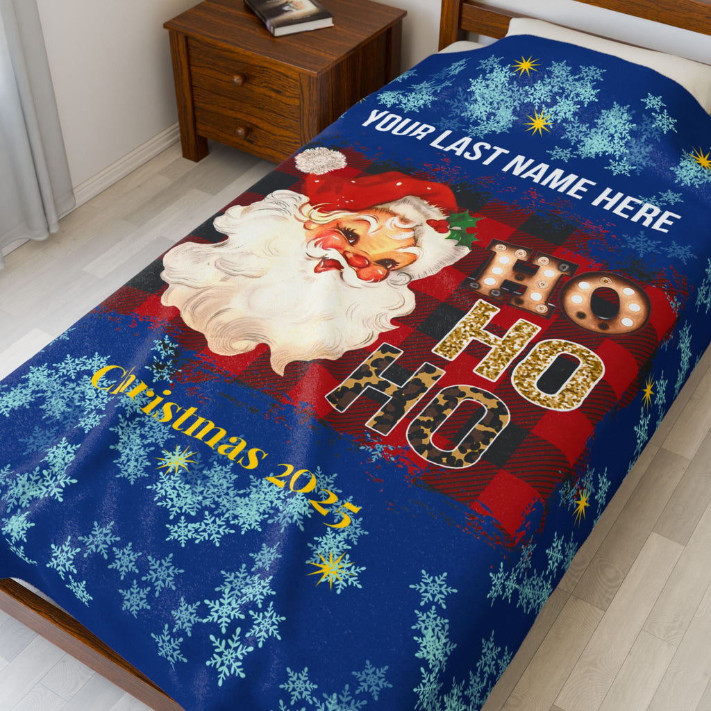 Personalized Christmas Santa Plush Blanket Large — 'Your Family Name Here' | Family Christmas 2025
