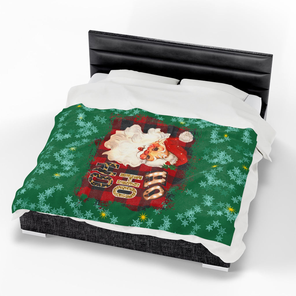 Vintage Santa 'Ho Ho Ho' Velveteen Plush Christmas Blanket — Cozy Holiday Throw