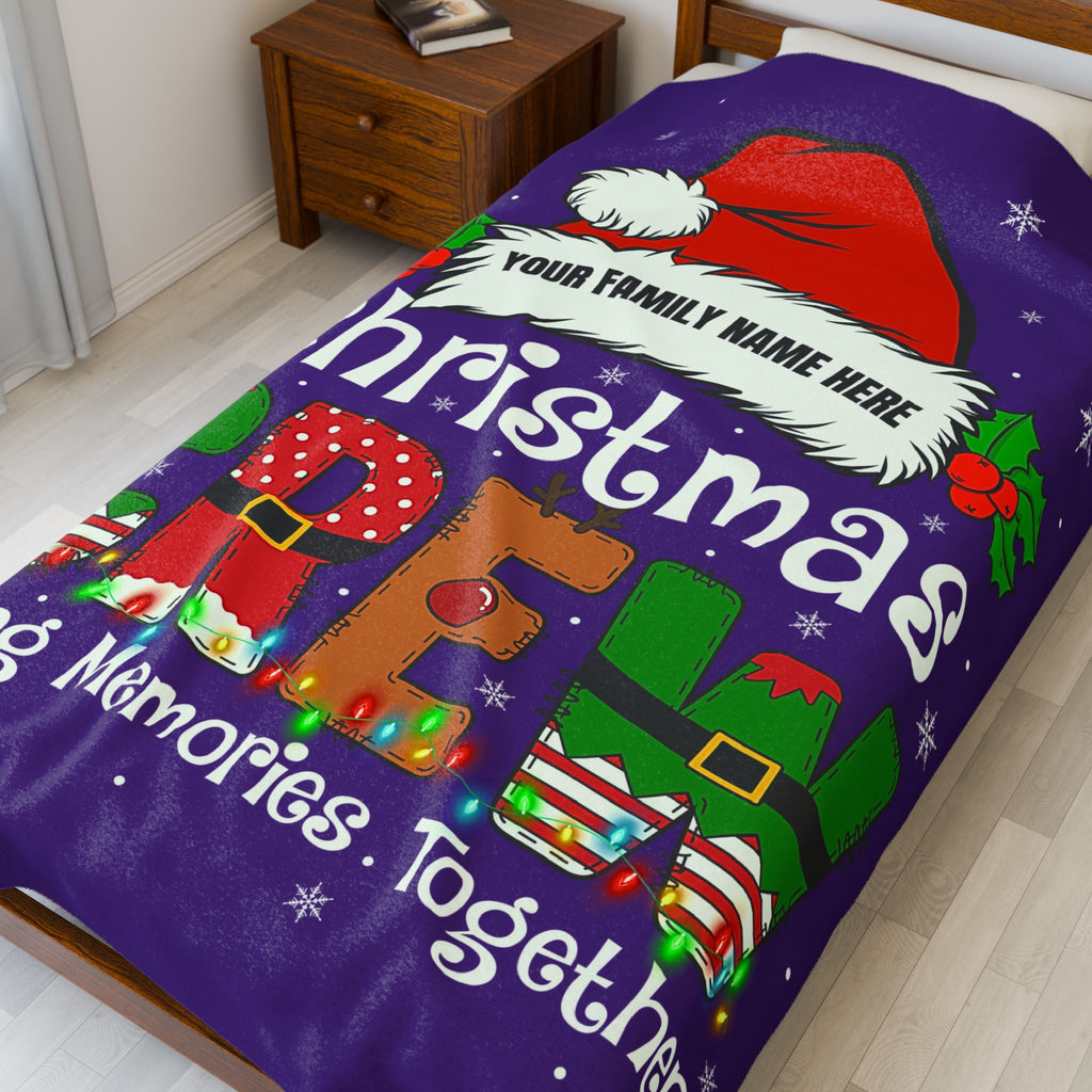Personalized Christmas Crew Velveteen Plush Blanket Large — "Making Memories Together"