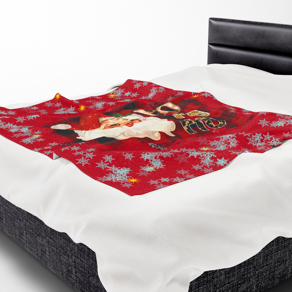 Vintage Santa 'Ho Ho Ho' Velveteen Plush Christmas Blanket — Cozy Holiday Throw