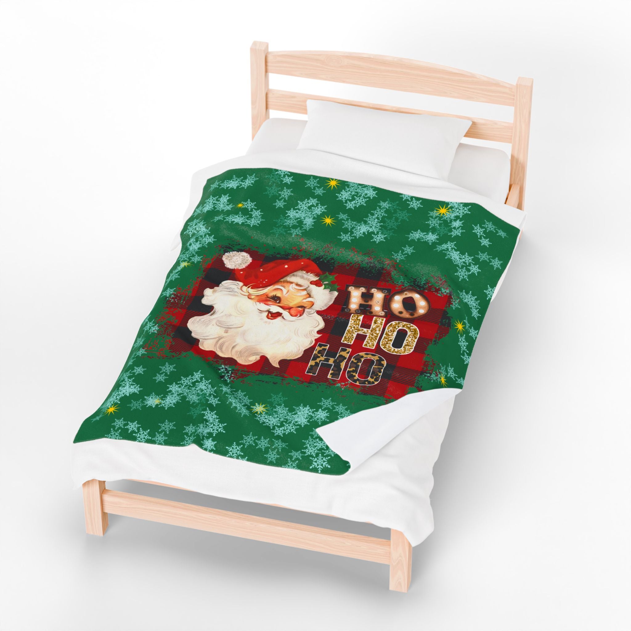 Vintage Santa 'Ho Ho Ho' Velveteen Plush Christmas Blanket — Cozy Holiday Throw