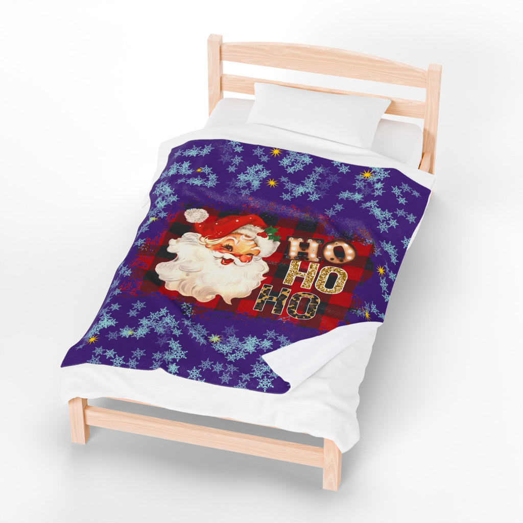 Vintage Santa 'Ho Ho Ho' Velveteen Plush Christmas Blanket — Cozy Holiday Throw