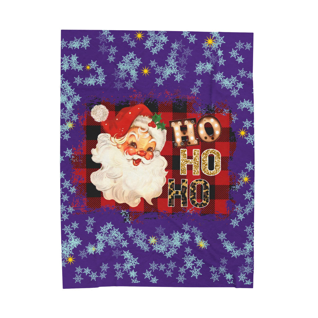 Vintage Santa 'Ho Ho Ho' Velveteen Plush Christmas Blanket — Cozy Holiday Throw