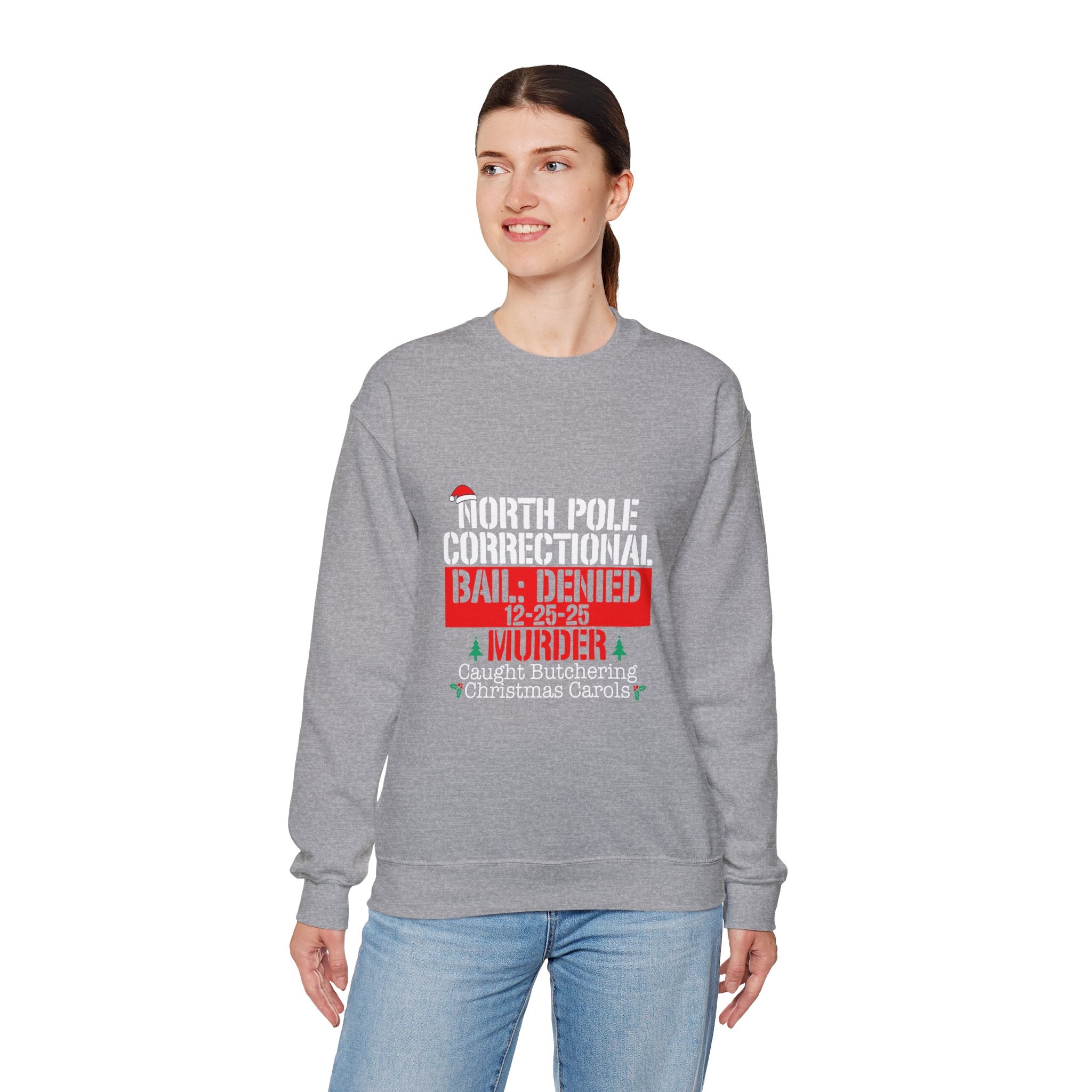 North Pole Correctional Crewneck Sweatshirt - Funny Holiday Sweatshirt for Christmas Celebrations