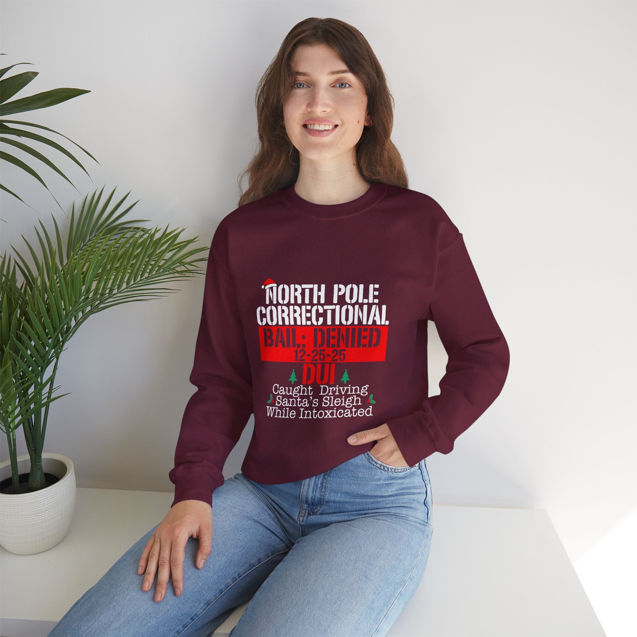 Holiday Humor Crewneck Sweatshirt - North Pole Bail Denied