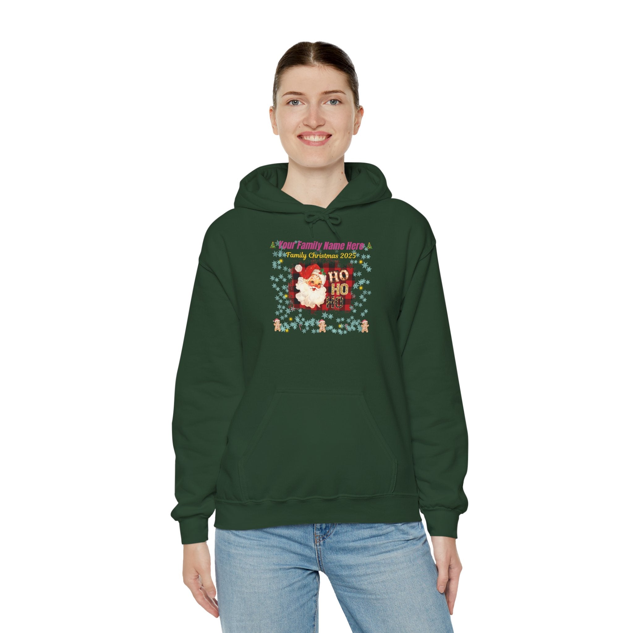 Personalized 'Ho Ho Ho' Santa Hoodie - Custom Family Name Christmas Sweatshirt