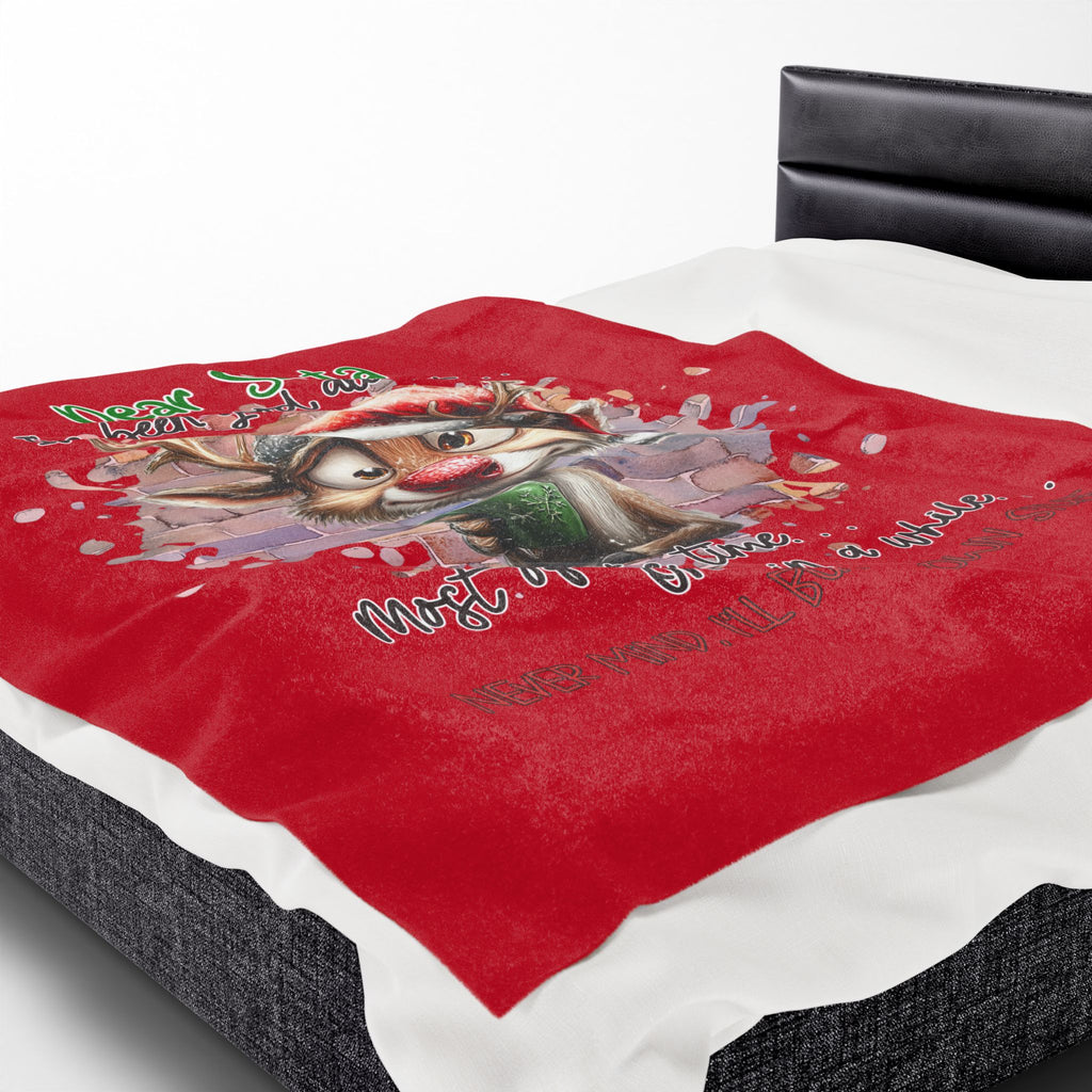 Christmas Reindeer Velveteen Plush Blanket – “Dear Santa I’ve Been Good All Year” Holiday Throw
