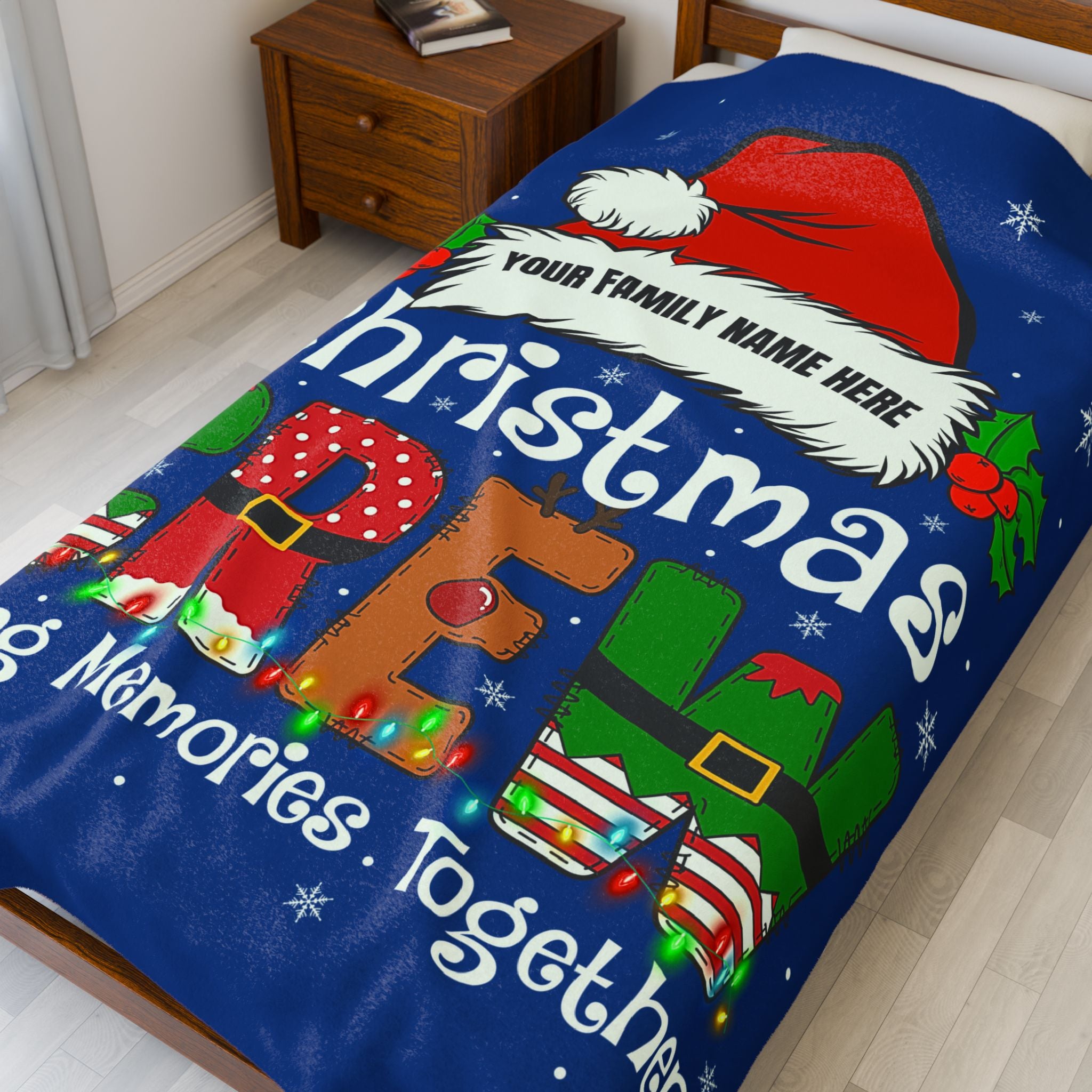 Personalized Christmas Crew Velveteen Plush Blanket Large — "Making Memories Together"