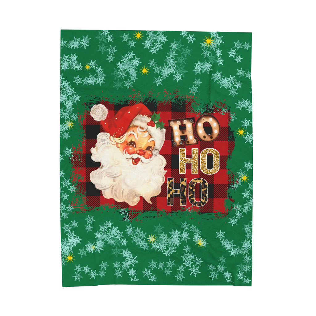 Vintage Santa 'Ho Ho Ho' Velveteen Plush Christmas Blanket — Cozy Holiday Throw
