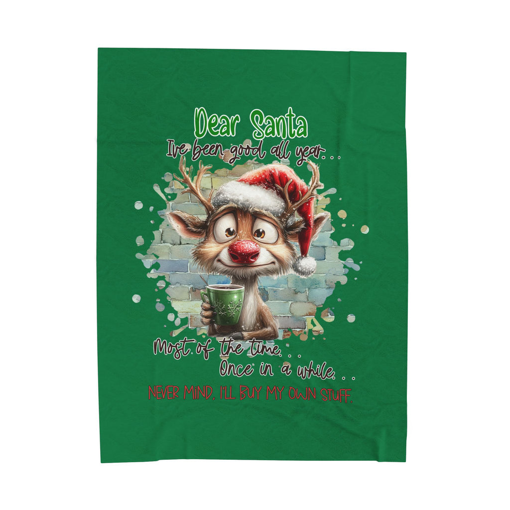 Christmas Reindeer Velveteen Plush Blanket – “Dear Santa I’ve Been Good All Year” Holiday Throw