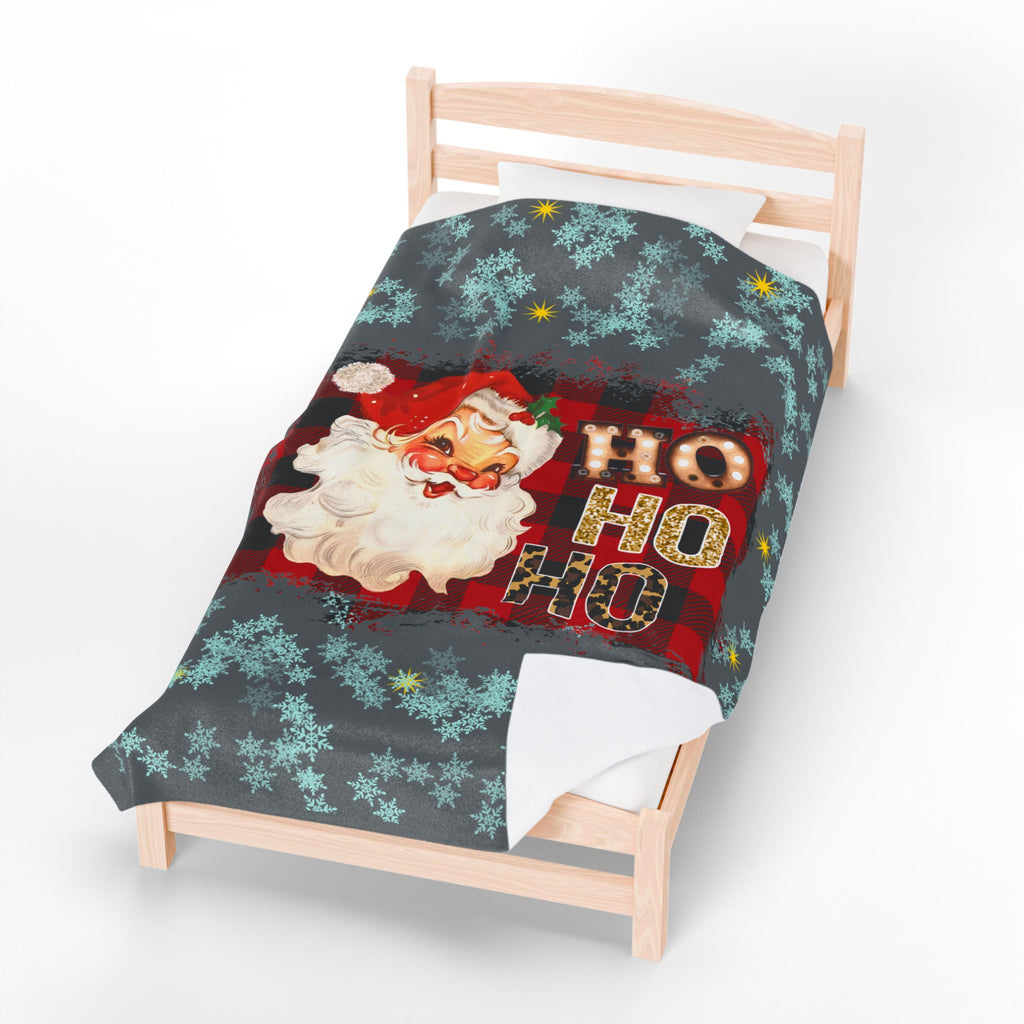 Vintage Santa 'Ho Ho Ho' Velveteen Plush Christmas Blanket — Cozy Holiday Throw