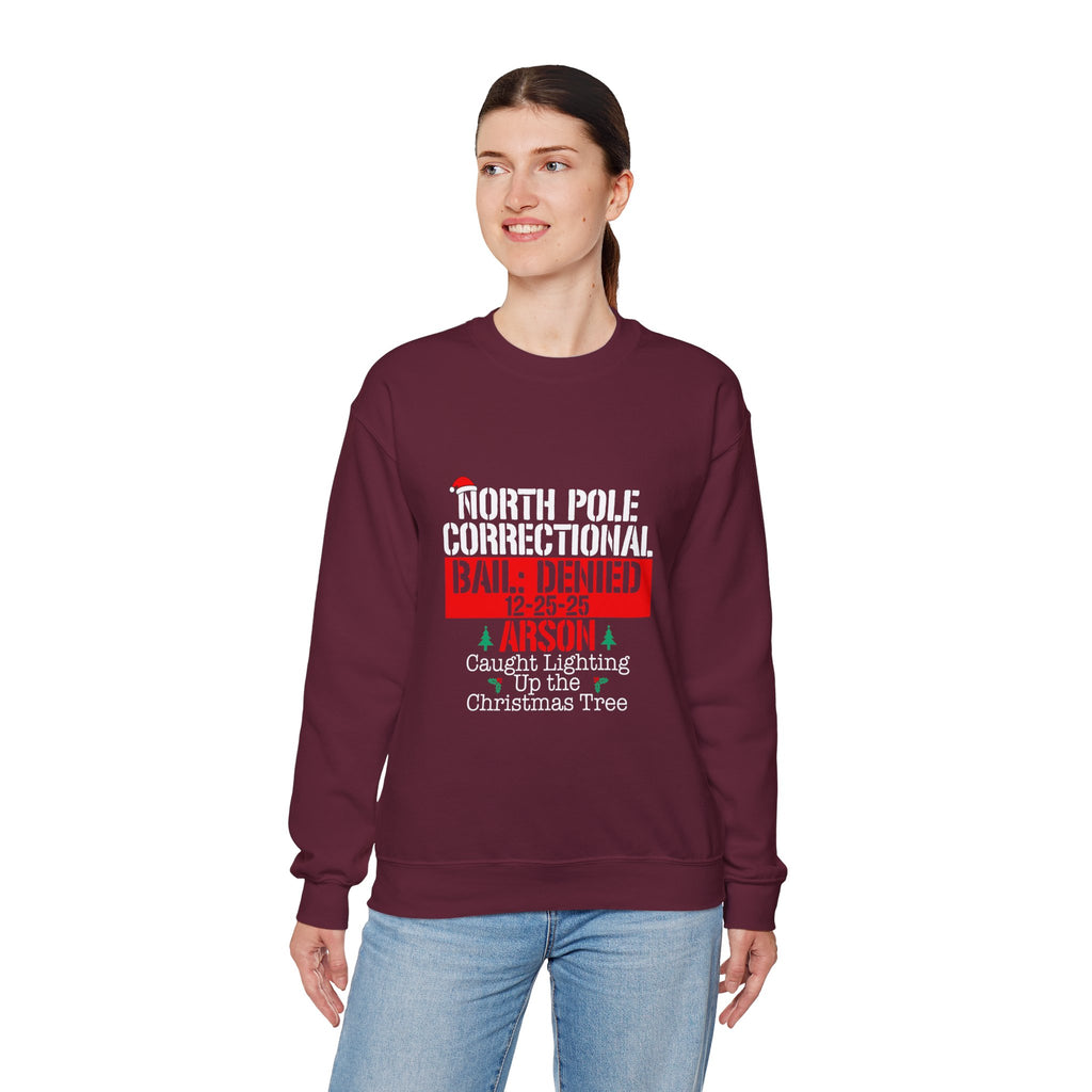 Funny Christmas Sweatshirt - North Pole Correctional "Bail Denied" Design
