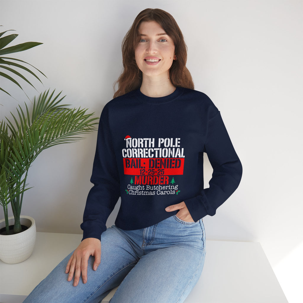 North Pole Correctional Crewneck Sweatshirt - Funny Holiday Sweatshirt for Christmas Celebrations