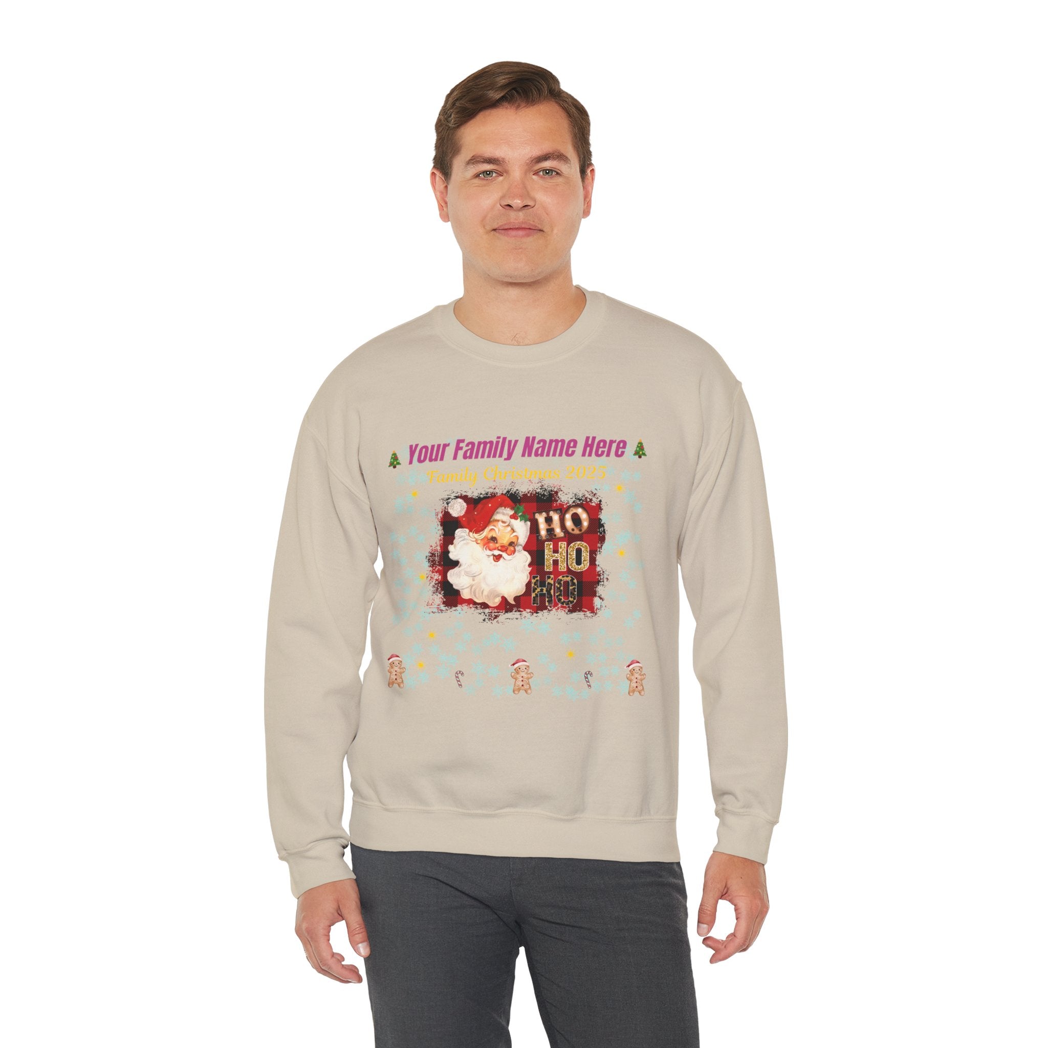 Personalized Santa "HO HO HO" Christmas Sweatshirt — Add Family Name & Year