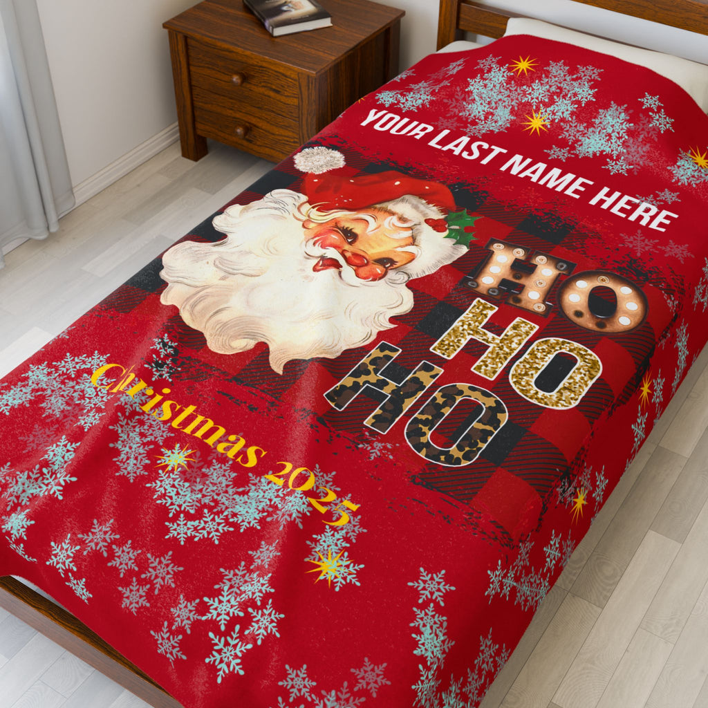 Personalized Christmas Santa Plush Blanket Large — 'Your Family Name Here' | Family Christmas 2025