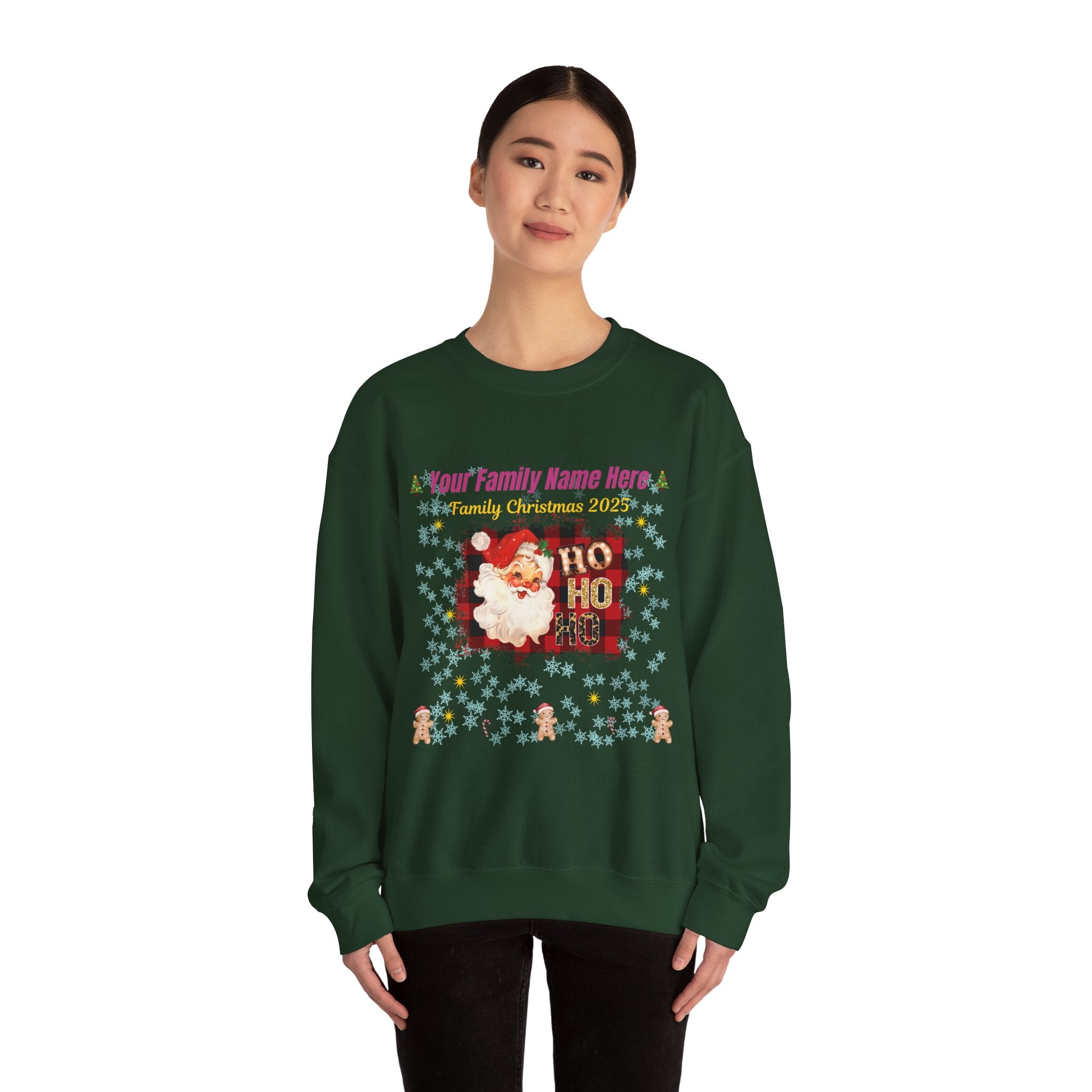Personalized Santa "HO HO HO" Christmas Sweatshirt — Add Family Name & Year
