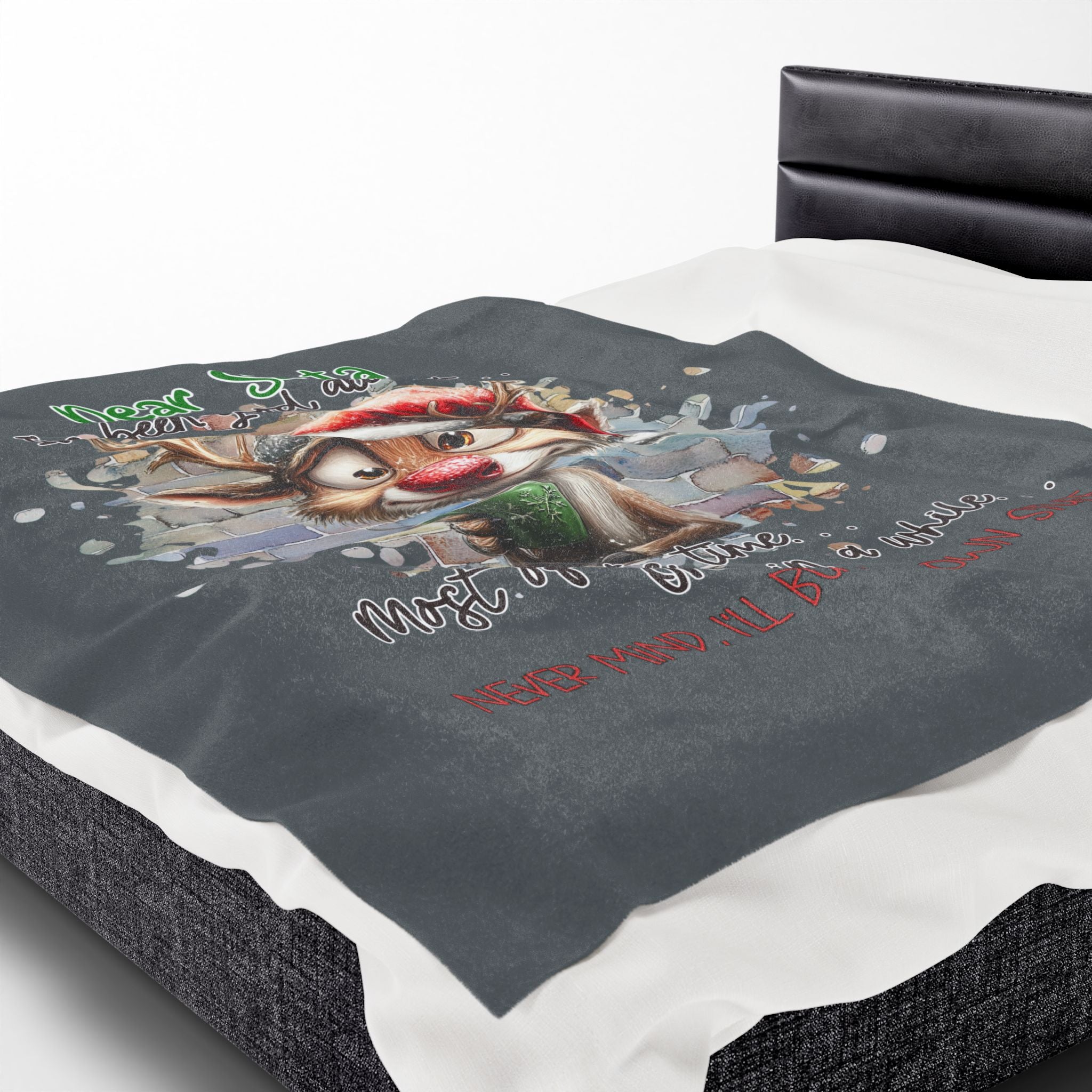 Christmas Reindeer Velveteen Plush Blanket – “Dear Santa I’ve Been Good All Year” Holiday Throw