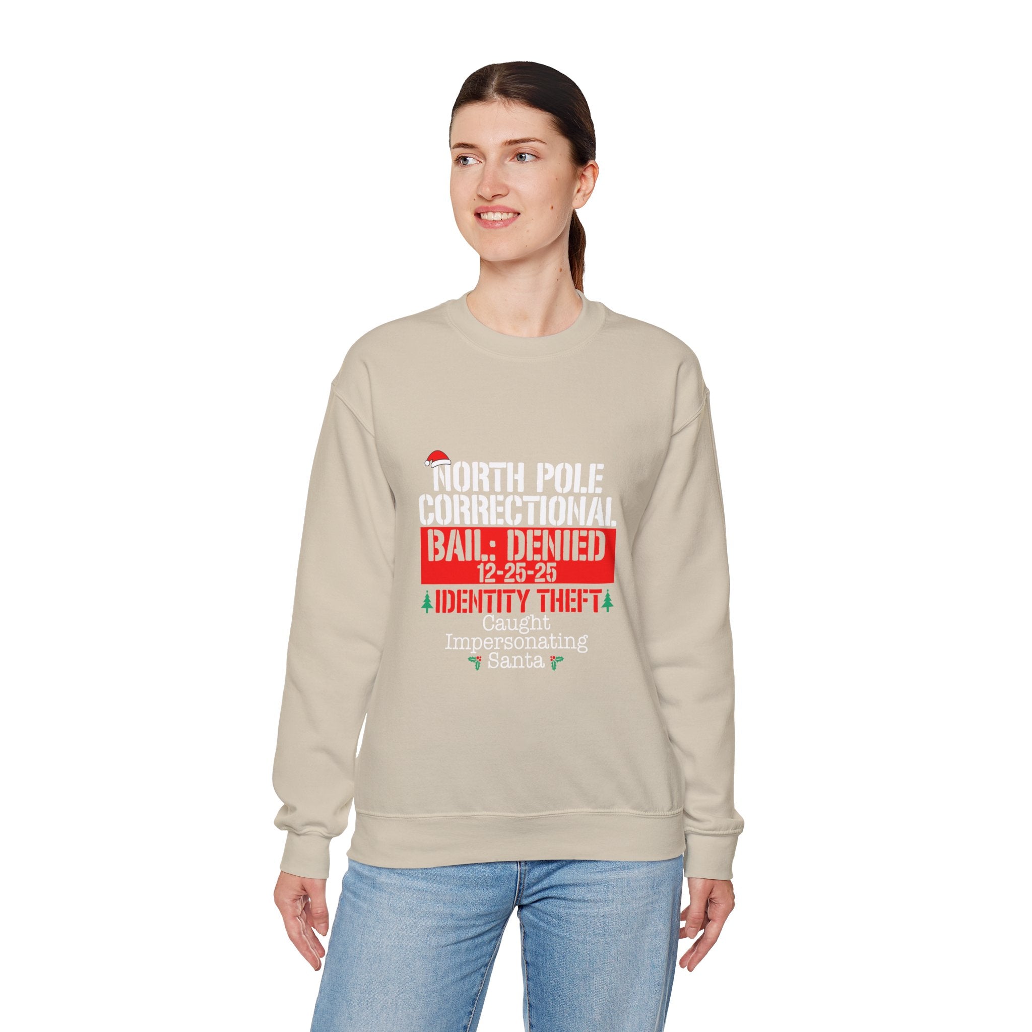 North Pole Correctional Crewneck Sweatshirt - Caught Impersonating Santa