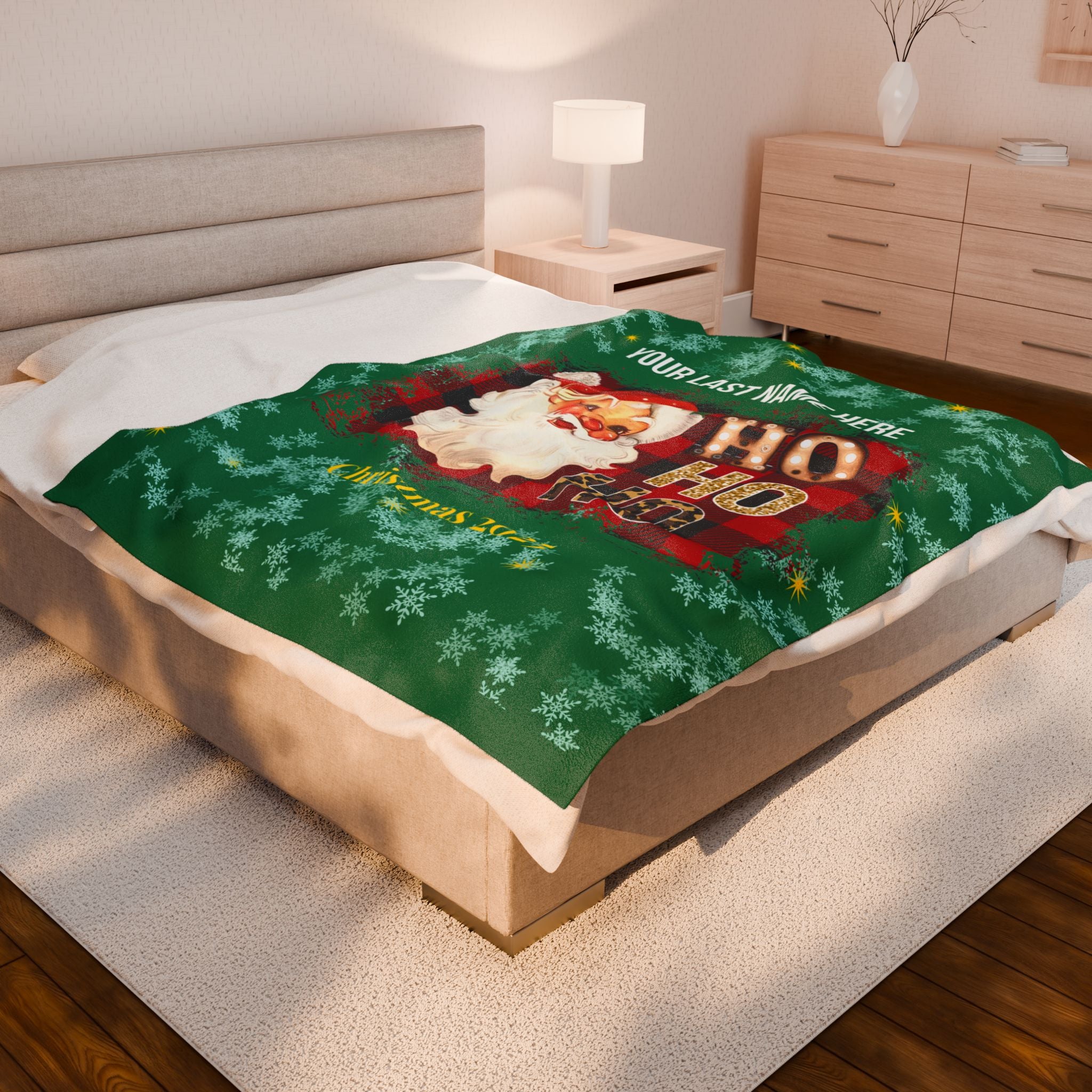 Personalized Christmas Santa Plush Blanket Large — 'Your Family Name Here' | Family Christmas 2025
