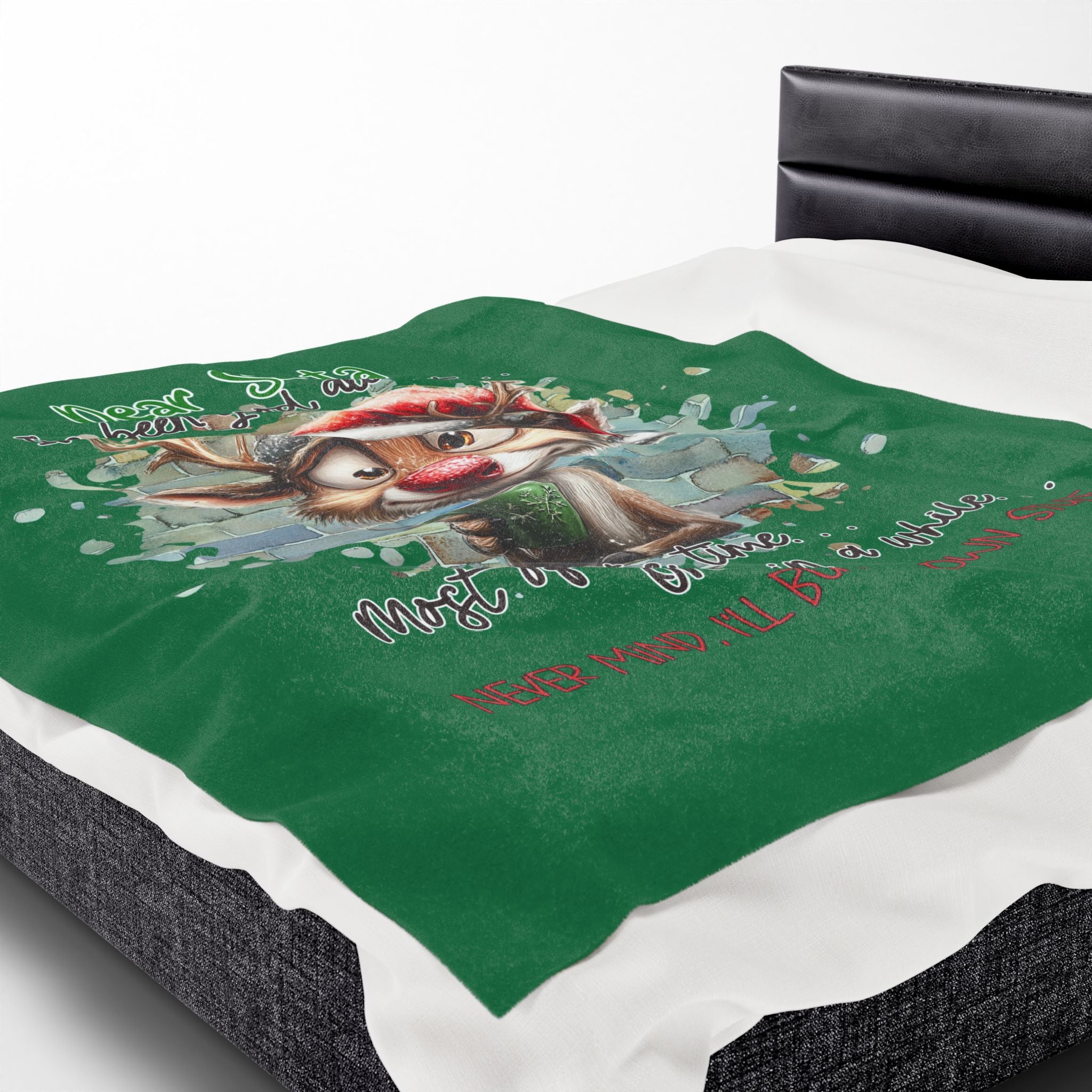 Christmas Reindeer Velveteen Plush Blanket – “Dear Santa I’ve Been Good All Year” Holiday Throw