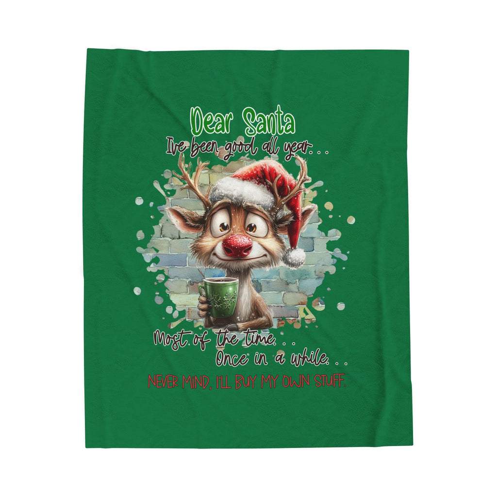 Christmas Reindeer Velveteen Plush Blanket – “Dear Santa I’ve Been Good All Year” Holiday Throw