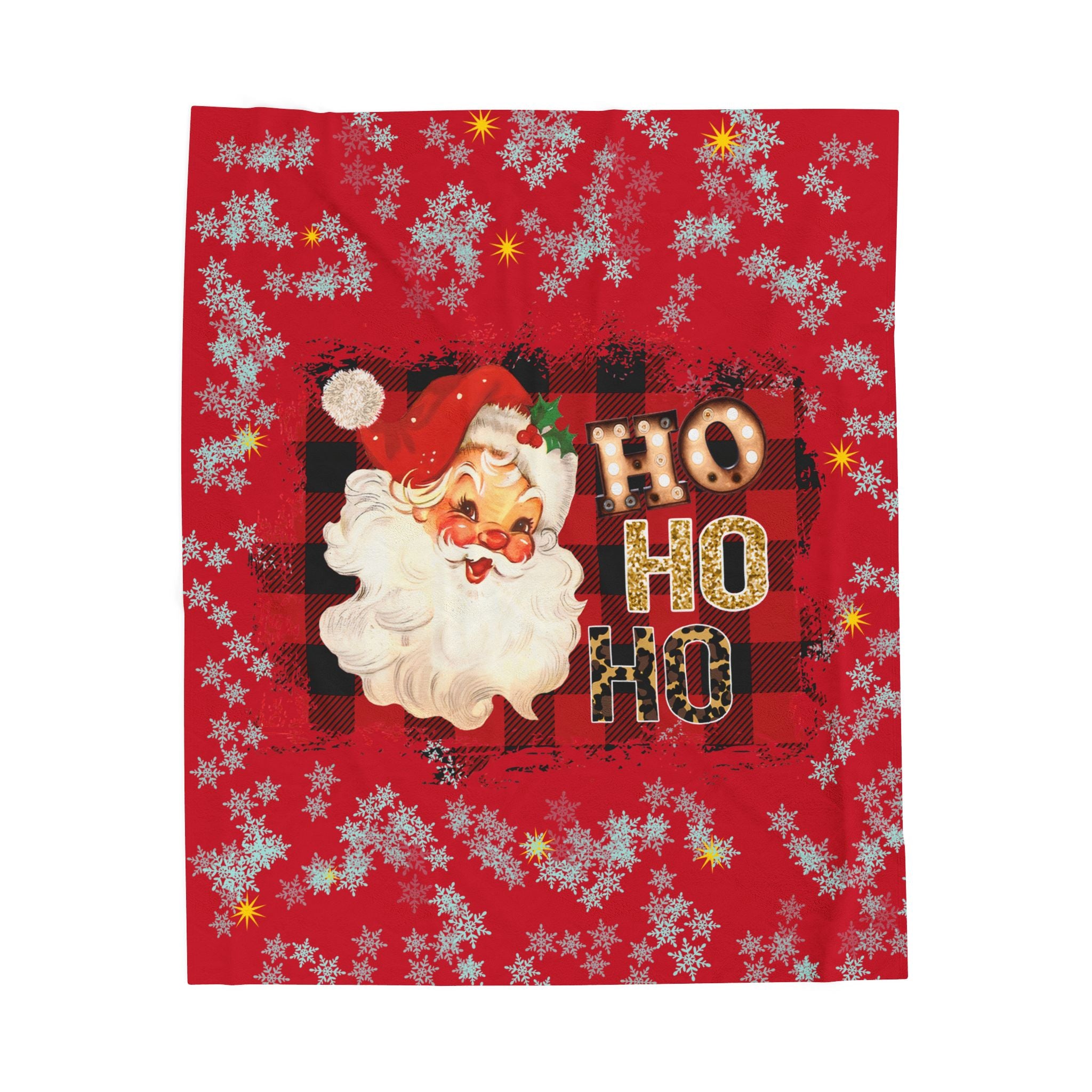 Vintage Santa 'Ho Ho Ho' Velveteen Plush Christmas Blanket — Cozy Holiday Throw