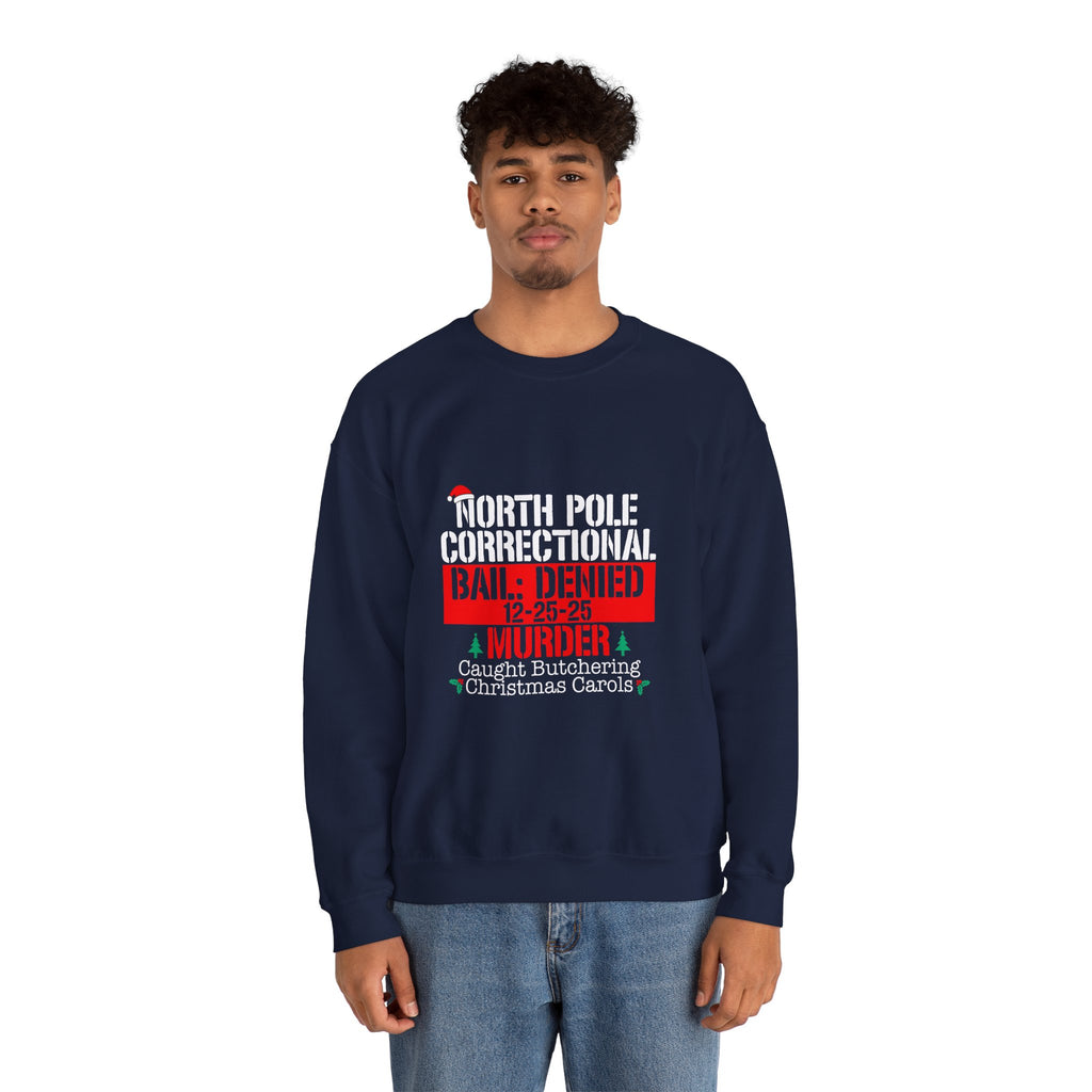 North Pole Correctional Crewneck Sweatshirt - Funny Holiday Sweatshirt for Christmas Celebrations