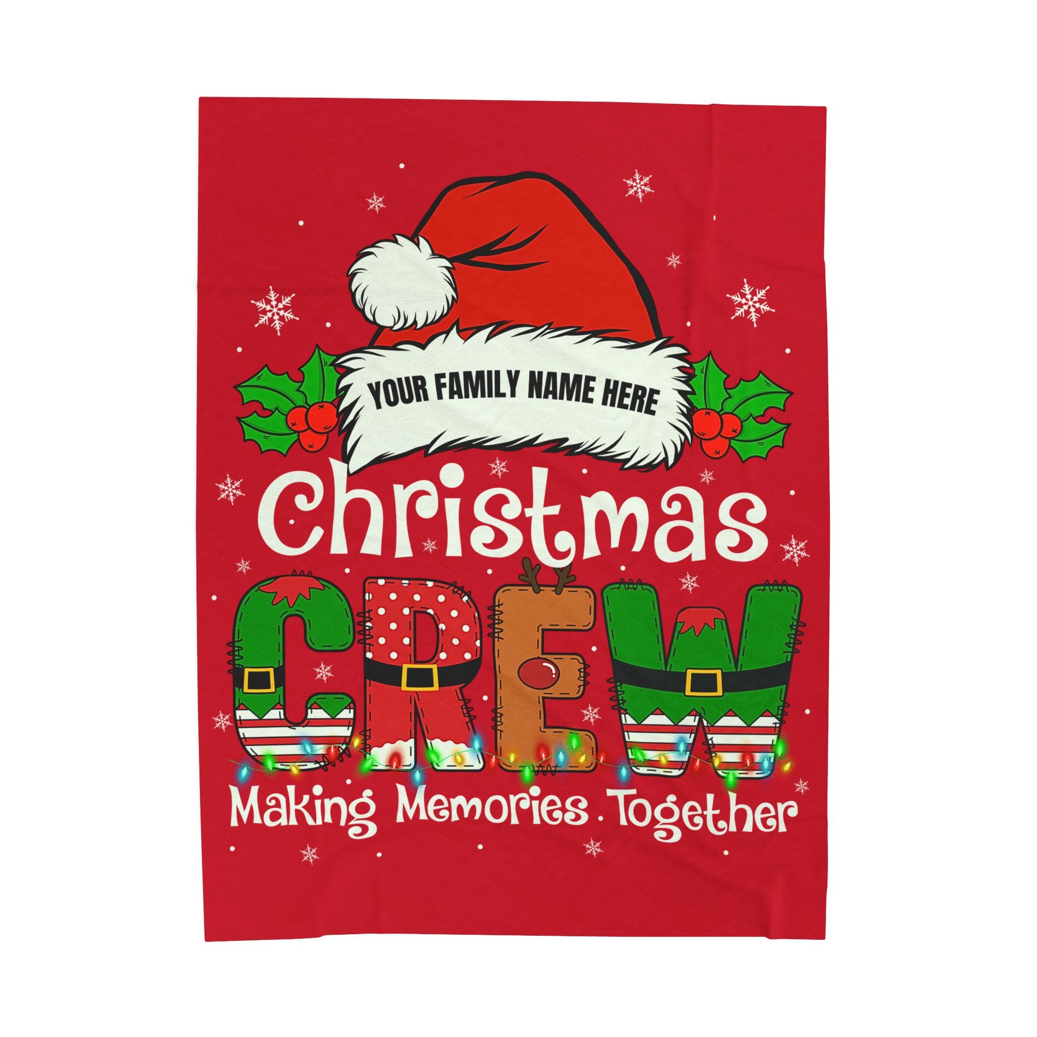 Personalized Christmas Crew Velveteen Plush Blanket Large — "Making Memories Together"