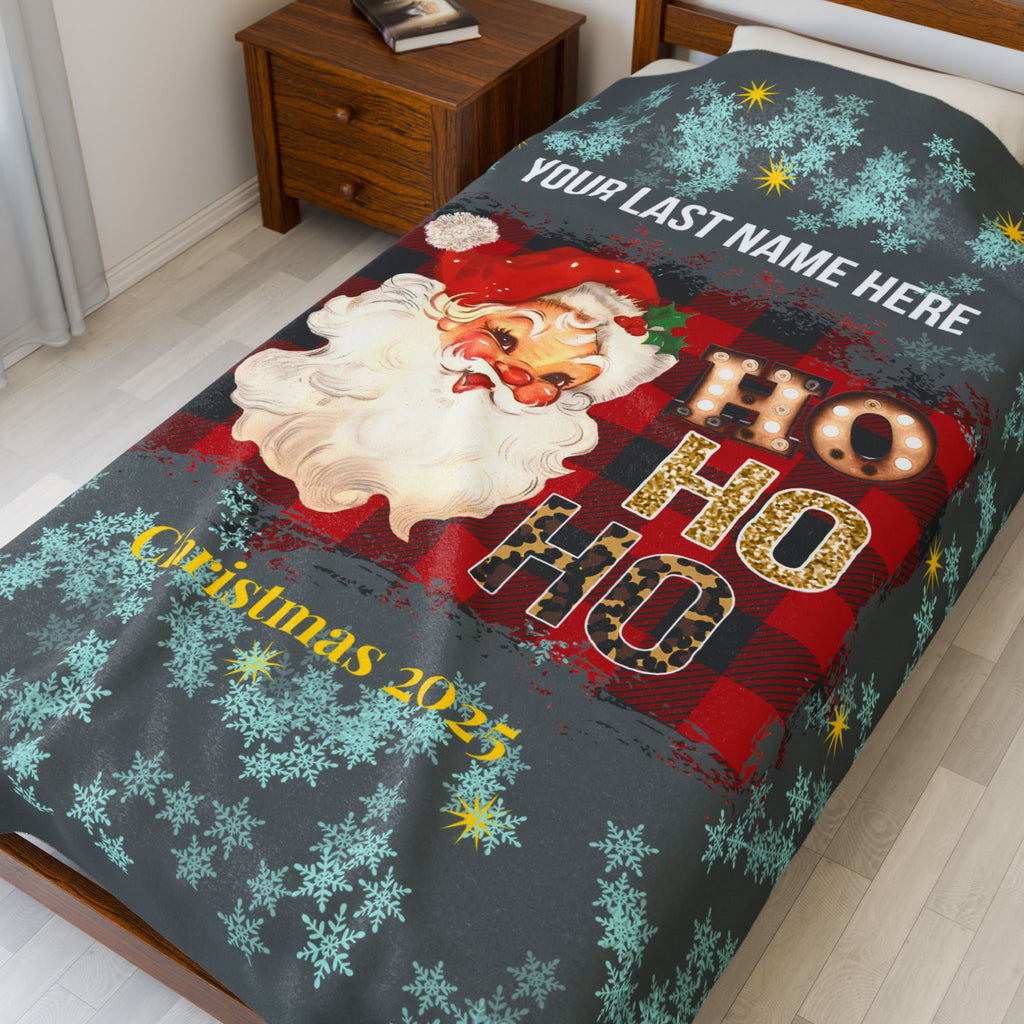 Personalized Christmas Santa Plush Blanket Large — 'Your Family Name Here' | Family Christmas 2025