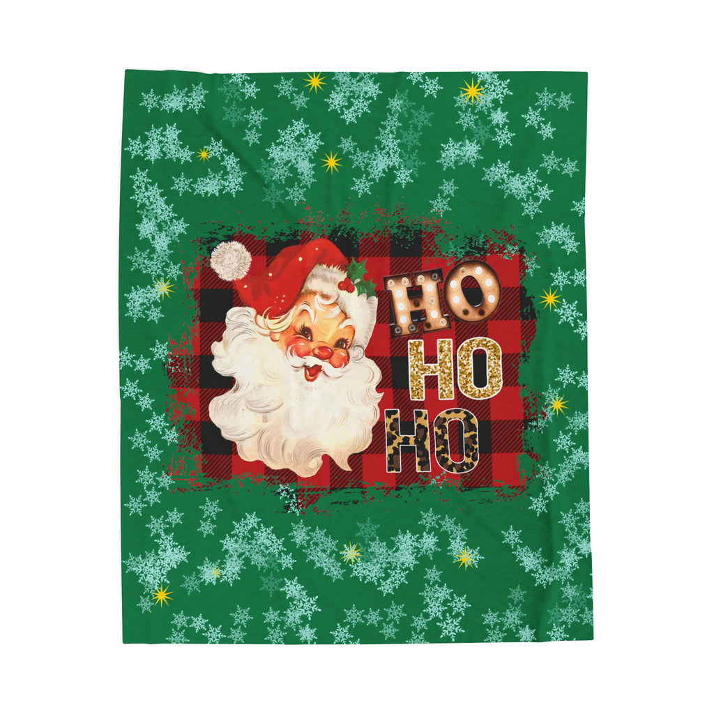 Vintage Santa 'Ho Ho Ho' Velveteen Plush Christmas Blanket — Cozy Holiday Throw