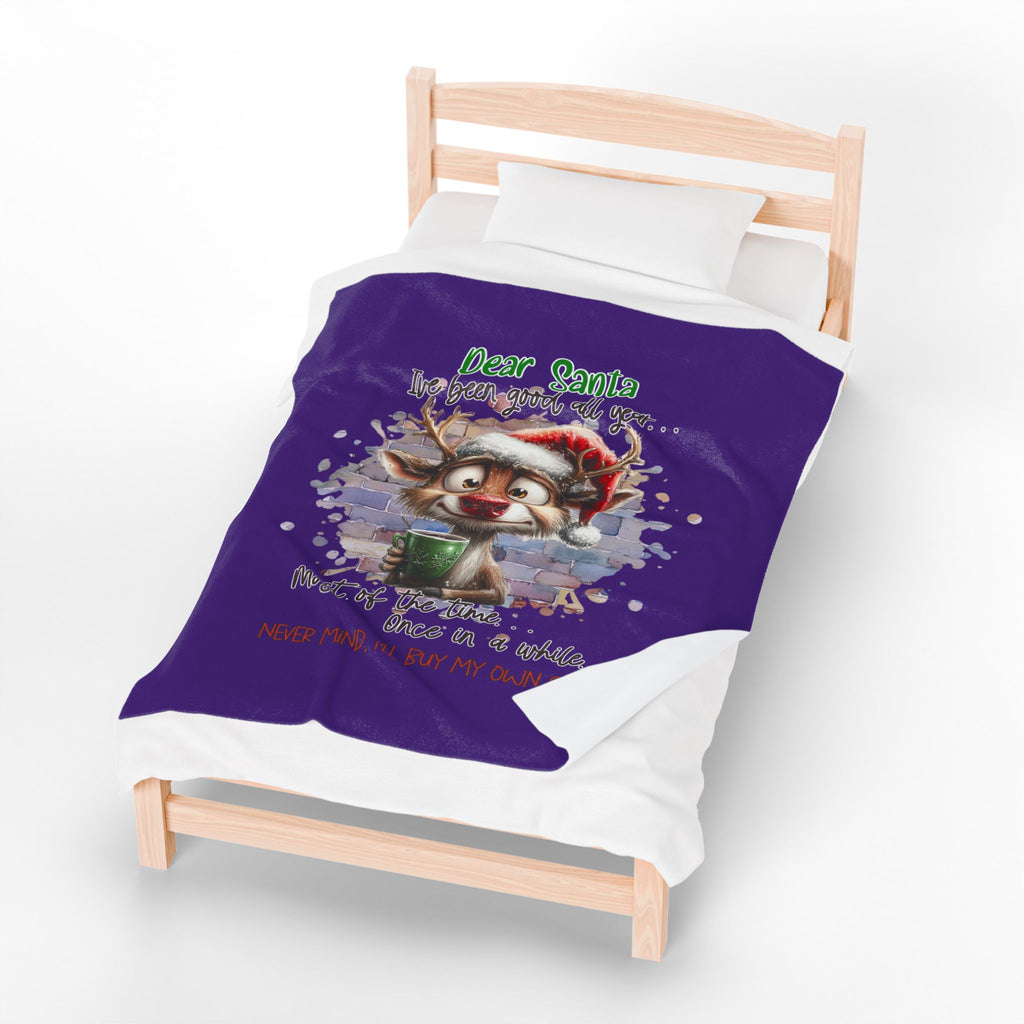 Christmas Reindeer Velveteen Plush Blanket – “Dear Santa I’ve Been Good All Year” Holiday Throw