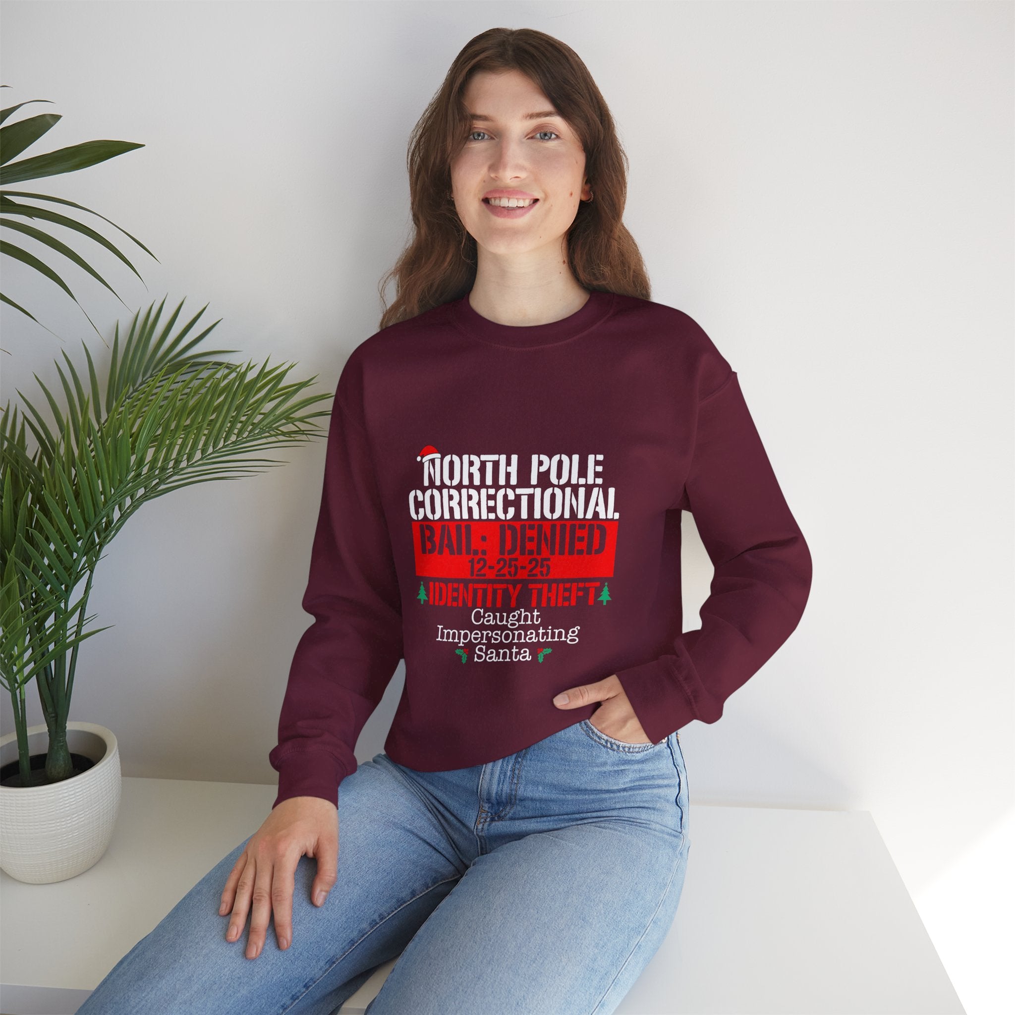 North Pole Correctional Crewneck Sweatshirt - Caught Impersonating Santa