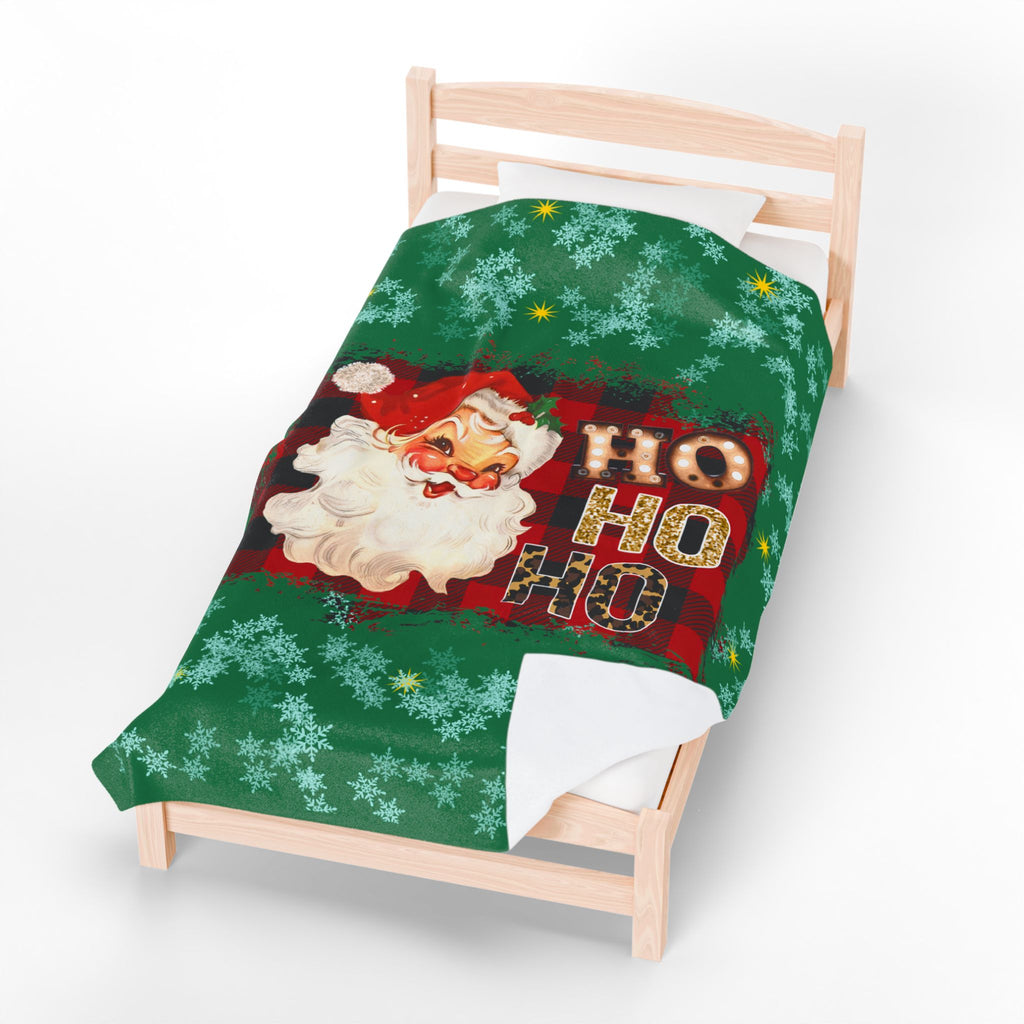 Vintage Santa 'Ho Ho Ho' Velveteen Plush Christmas Blanket — Cozy Holiday Throw