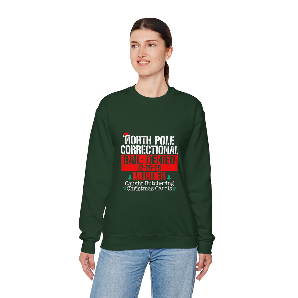 North Pole Correctional Crewneck Sweatshirt - Funny Holiday Sweatshirt for Christmas Celebrations