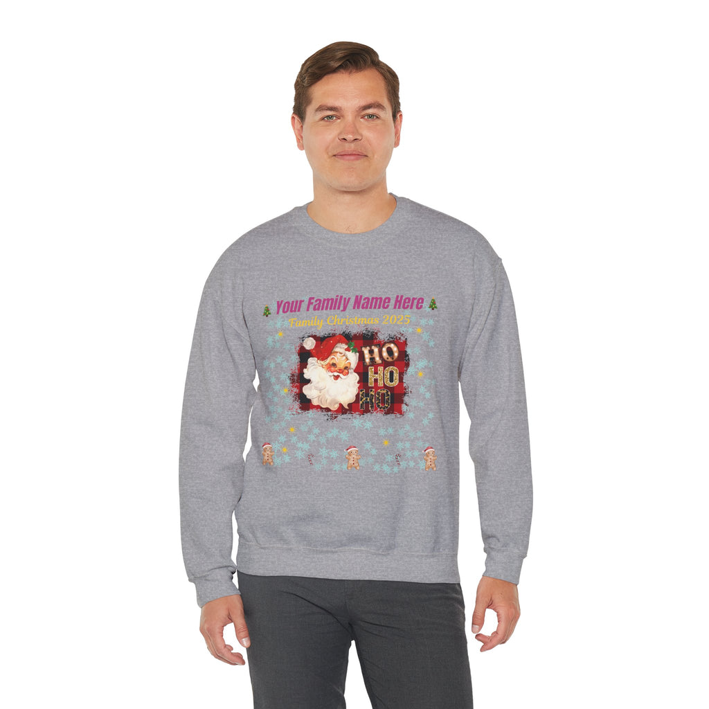 Personalized Santa "HO HO HO" Christmas Sweatshirt — Add Family Name & Year