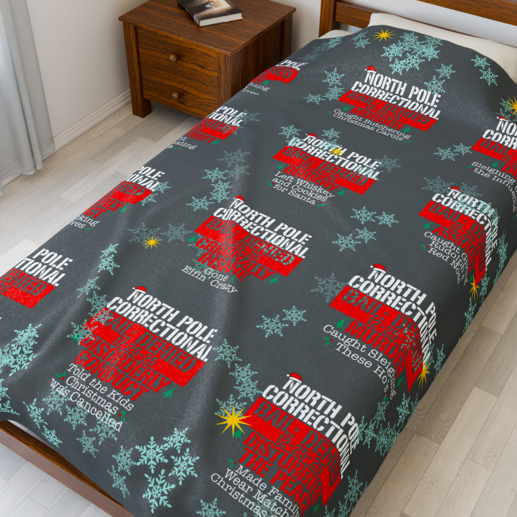 North Pole Correctional Velveteen Plush Blanket - Cozy Holiday Throw