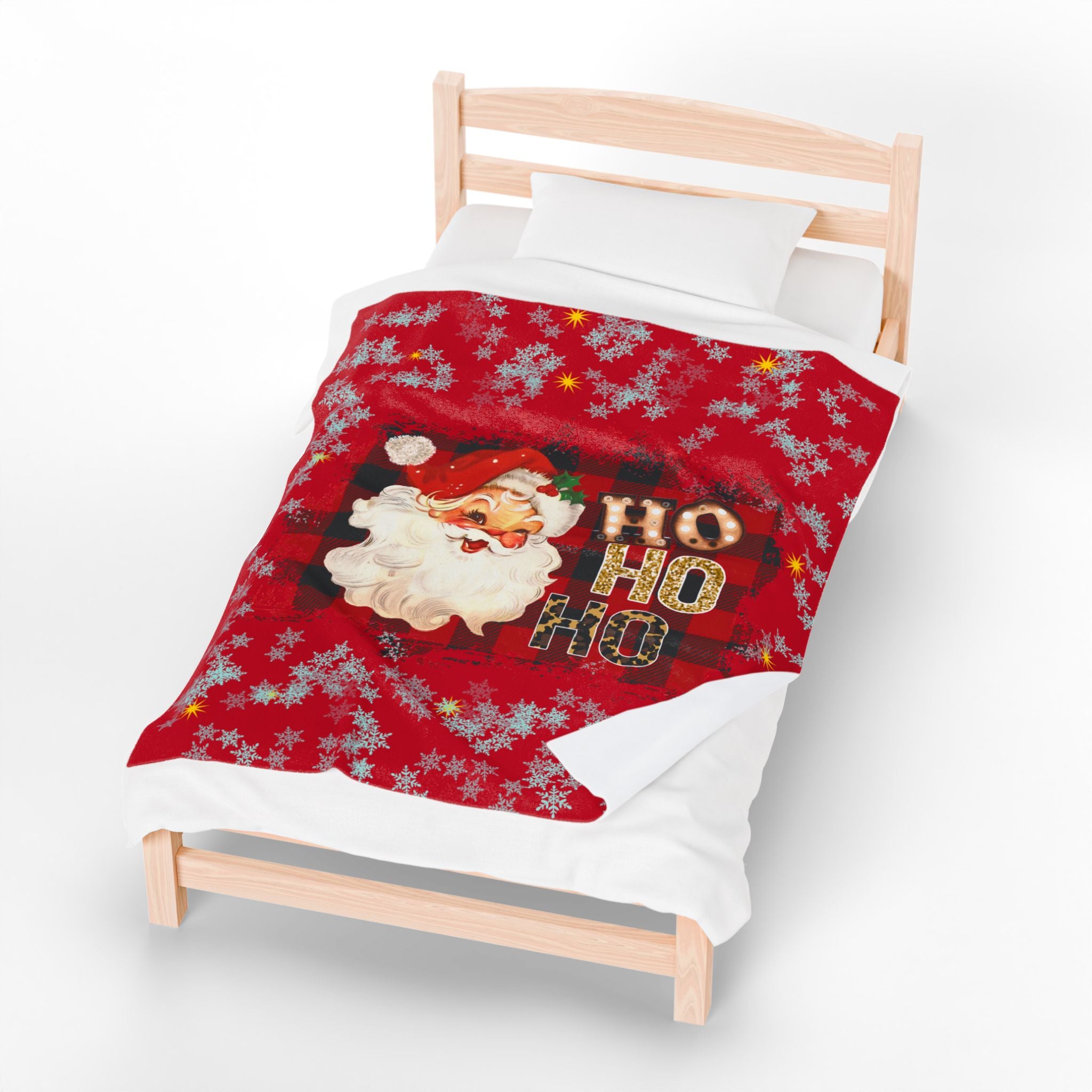 Vintage Santa 'Ho Ho Ho' Velveteen Plush Christmas Blanket — Cozy Holiday Throw