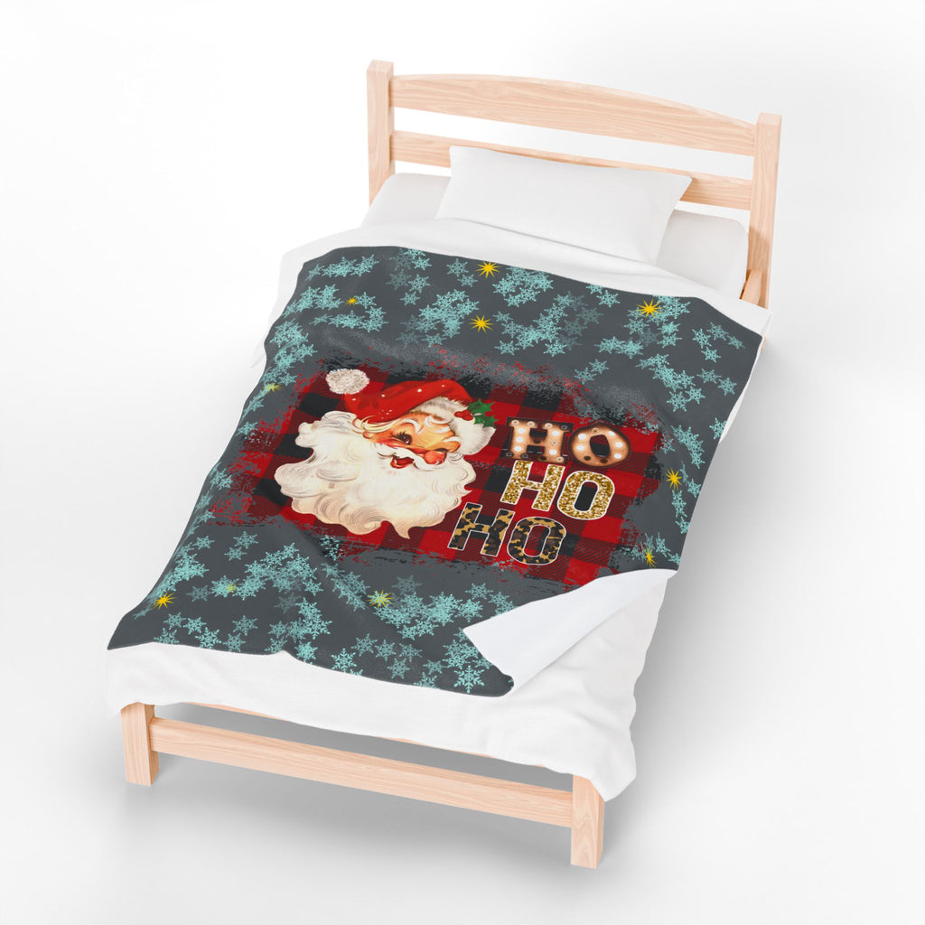 Vintage Santa 'Ho Ho Ho' Velveteen Plush Christmas Blanket — Cozy Holiday Throw