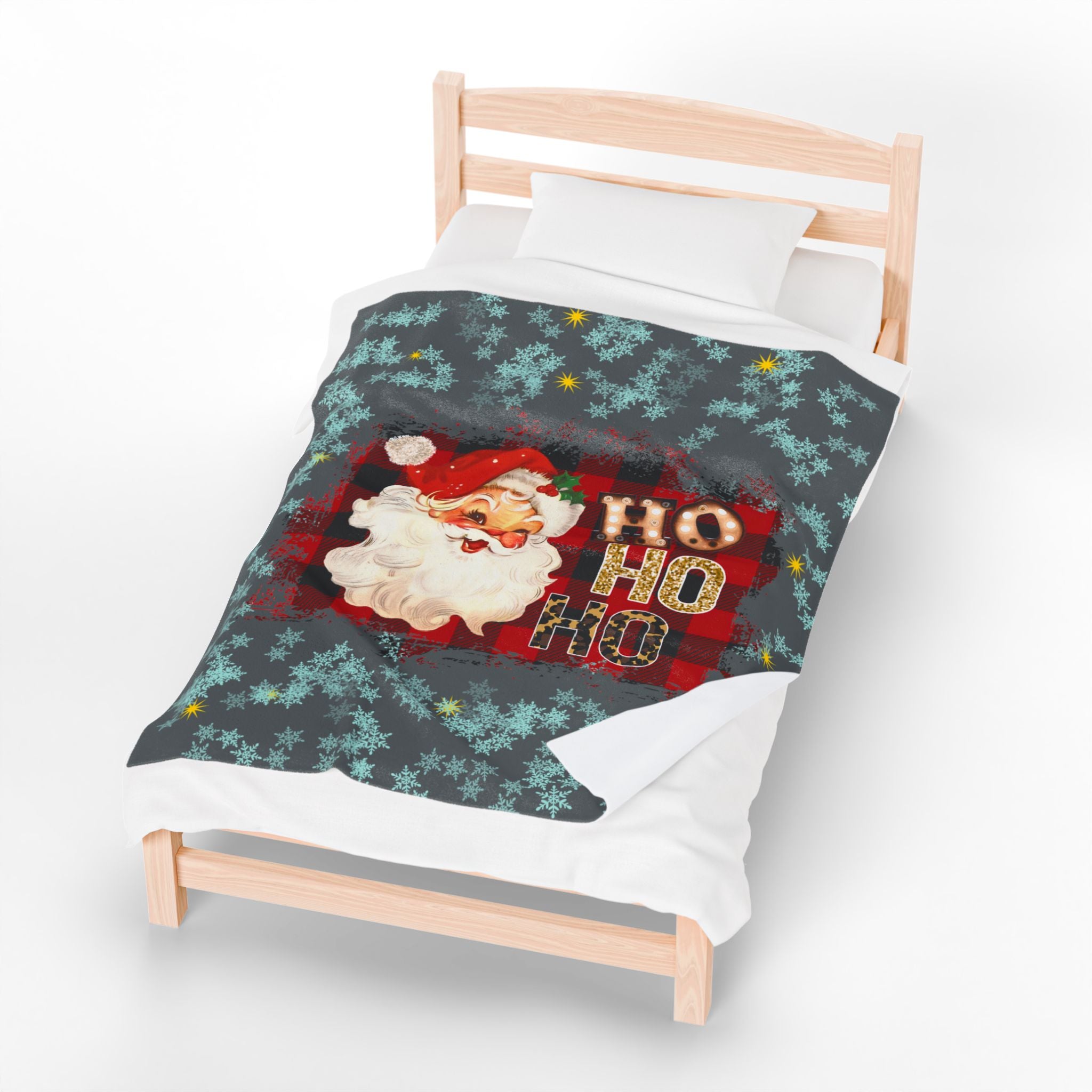 Vintage Santa 'Ho Ho Ho' Velveteen Plush Christmas Blanket — Cozy Holiday Throw
